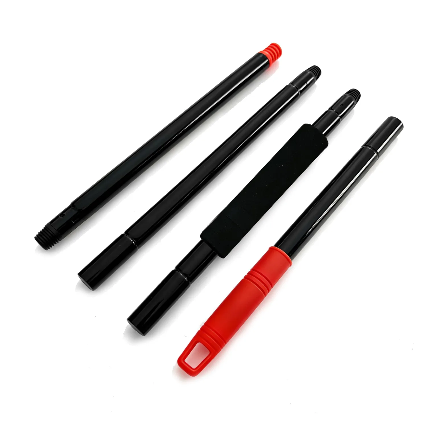 4-Section Mop & Broom Handle, 57 Inch/145cm Heavy Duty Pole with EVA Foam Soft Grip, Standard American Threading, Universal Replacement Handle for Most Mop and Broom Heads (Black+Red)