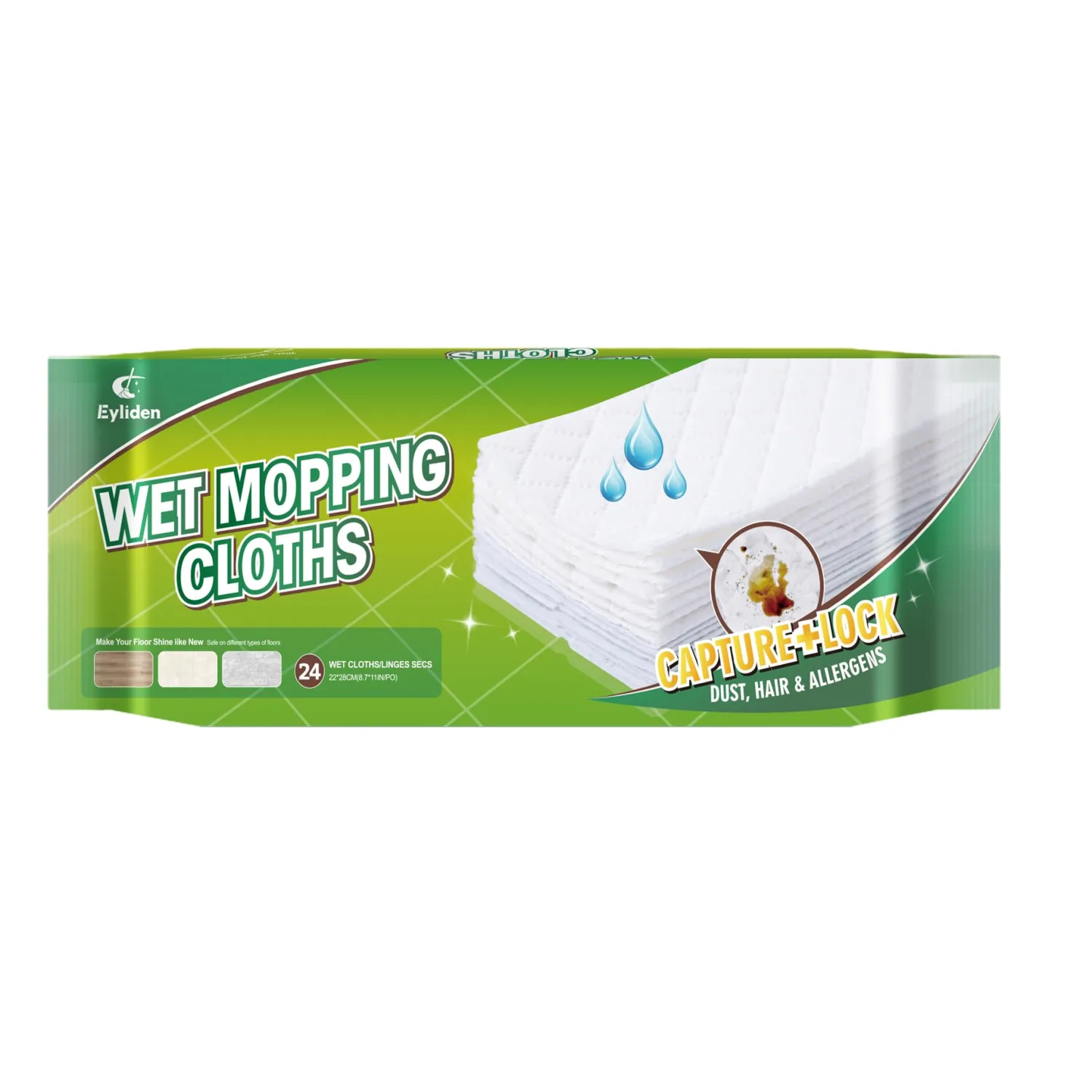 Eyliden 24 Count Wet Pads, Pre-Moistened Cleaner Refill for 10" Sweeper Mop