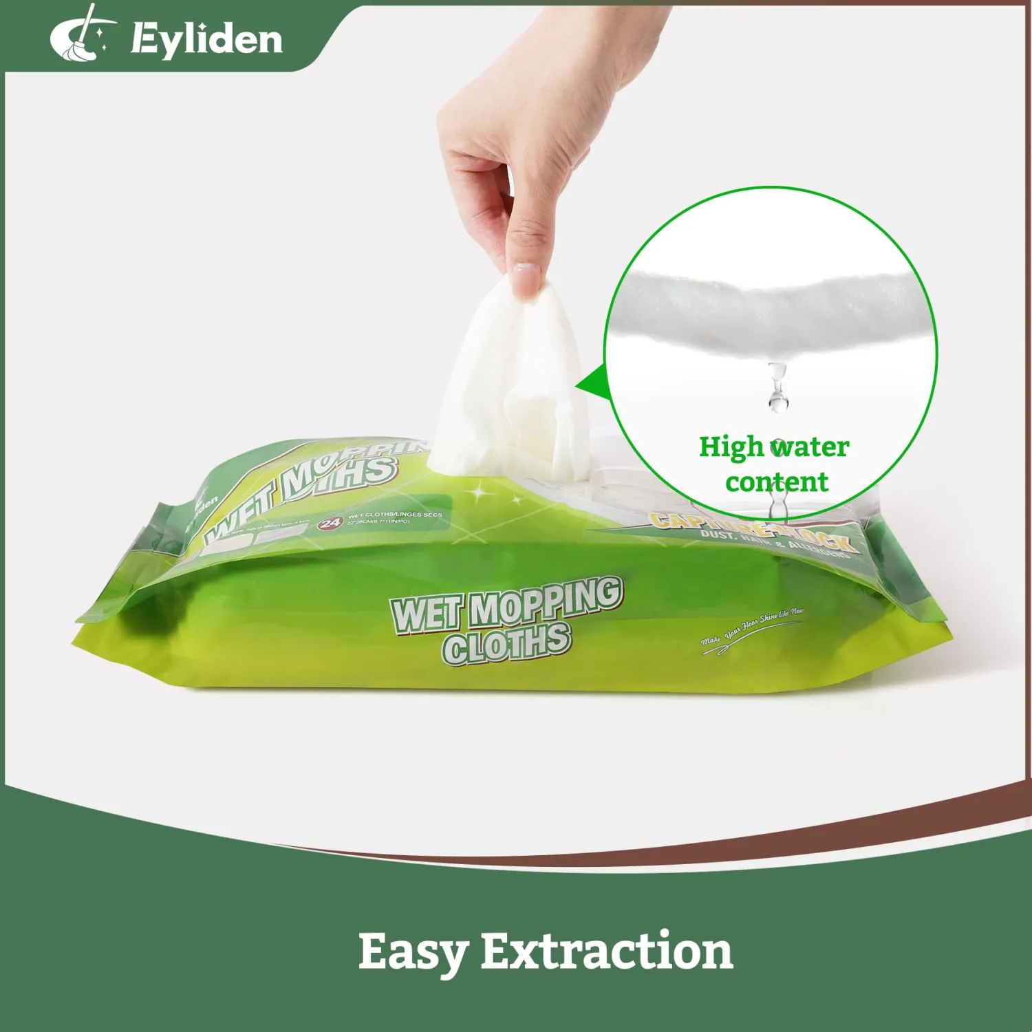Eyliden 24 Count Wet Pads, Pre-Moistened Cleaner Refill for 10" Sweeper Mop