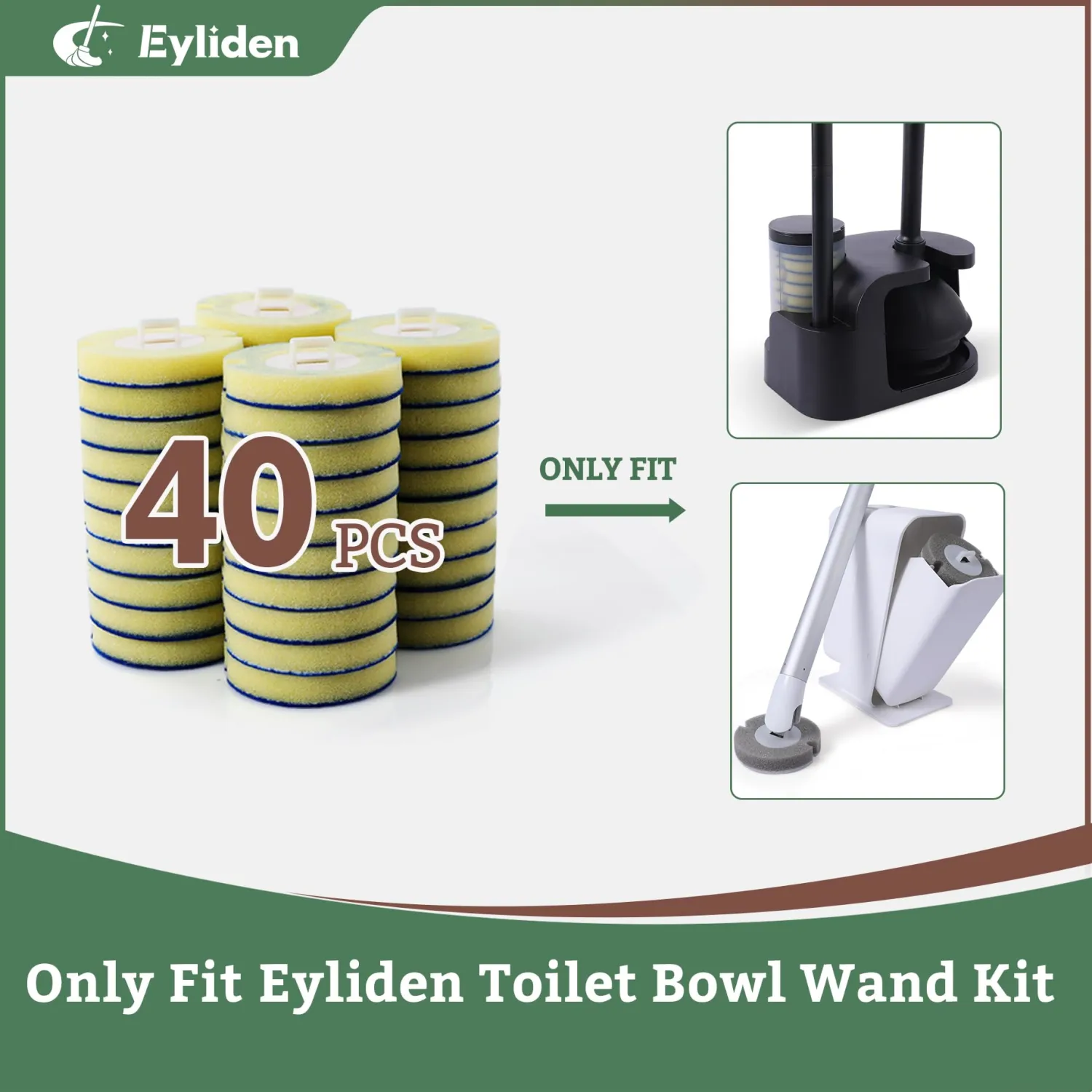 40 Count Pre-Soaked Refills Sponge, Dedicated for Eyliden Toilet Bowl Wand