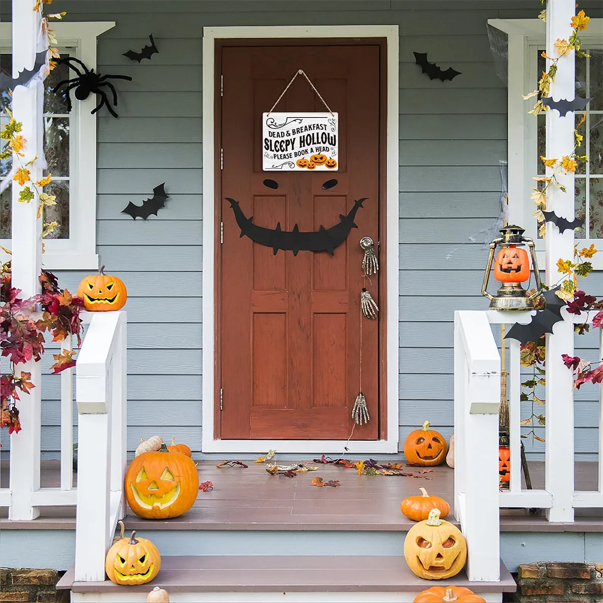 Halloween Signs For Front Door, Dead and Breakfast Sleepy Hollow Halloween Decoration, Halloween Welcome Signs Indoor Outdoor, Wall Decor Hanging Farmhouse Sign, Set Of 1 Wooden Sign With Rope - G02