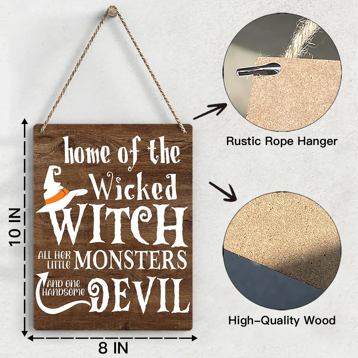 Ycyfckdr Halloween Signs For Front Door Porch, Wicked Witch Halloween Decoration, Halloween Welcome Signs Indoor Outdoor, Wall Decor Hanging Farmhouse Sign, Set Of 1 Wooden Sign With Rope - G08