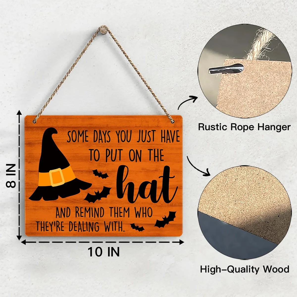 Halloween Witch Signs For Front Door, Halloween Decoration, Halloween Welcome Signs Indoor Outdoor, Wall Decor Hanging Farmhouse Sign, Set Of 1 Wooden Sign With Rope - G04