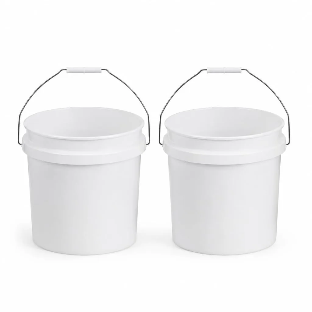 2 Pack 5 Gal White Buckets, Plastic, with Handles, Stackable