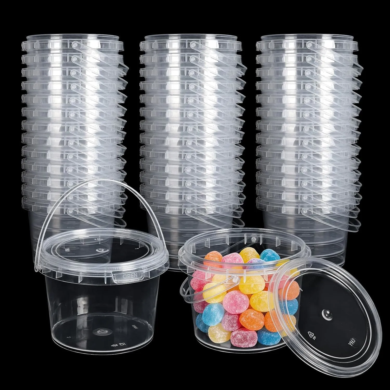 50 Pack 10 oz Slime Containers with Lids, Clear Mini Buckets with Handles