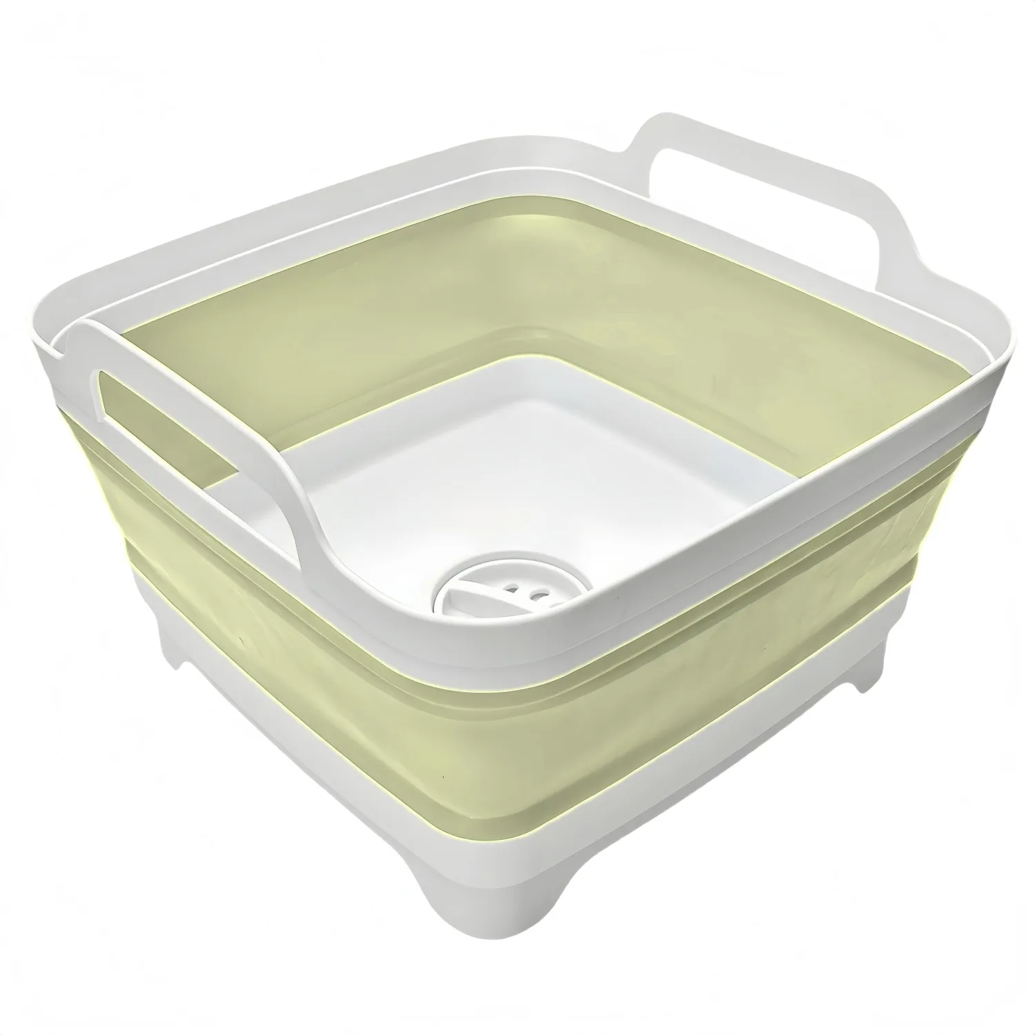 Collapsible Wash Basin 9L, Foldable Dish Tub with Drain Plug, Portable Collapsible Dish Basin, Camping Sink for Washing Dishes, Laundry & Kitchen Use (Green)