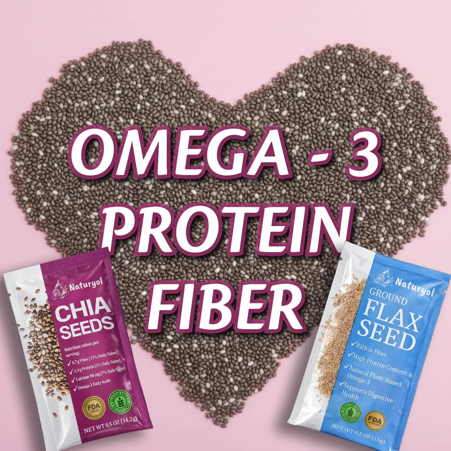 Naturyol Chia and Flax Seed Blend Sticks, Flax Chia Seed Blend, Ground Flax Seeds and Chia Seeds Travel Packets, Individual Packets,Super Seeds, (5 Chia + 5 Flax, 0.5 oz Pack of 10)