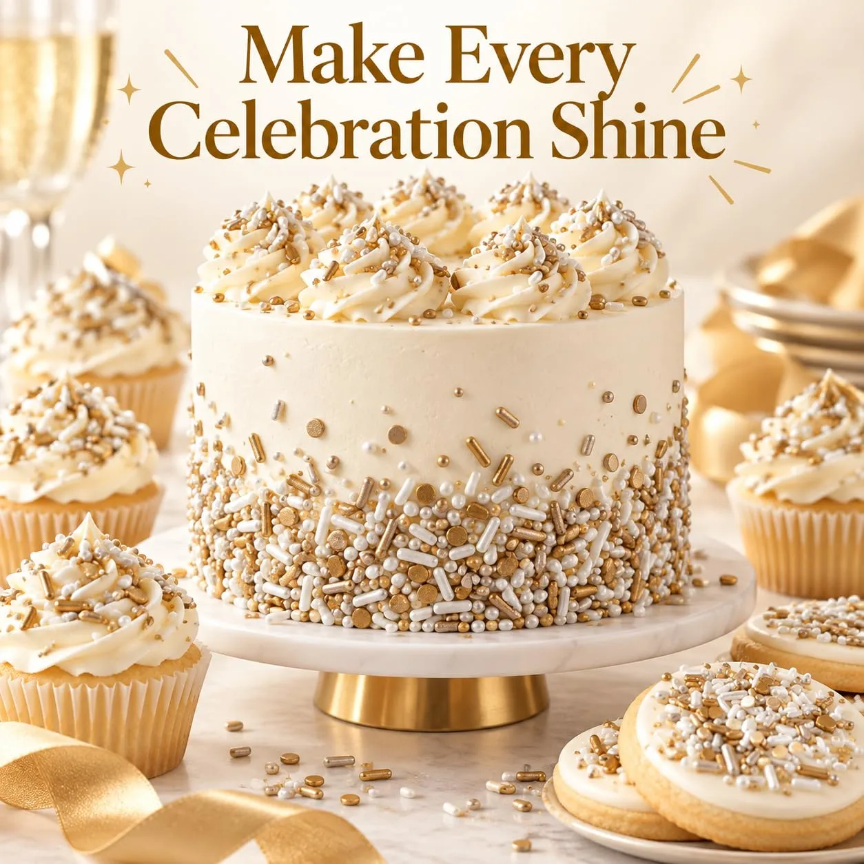Cake Mate Gold & White Metallic Sprinkles Mix, Cake Decorating, 9oz