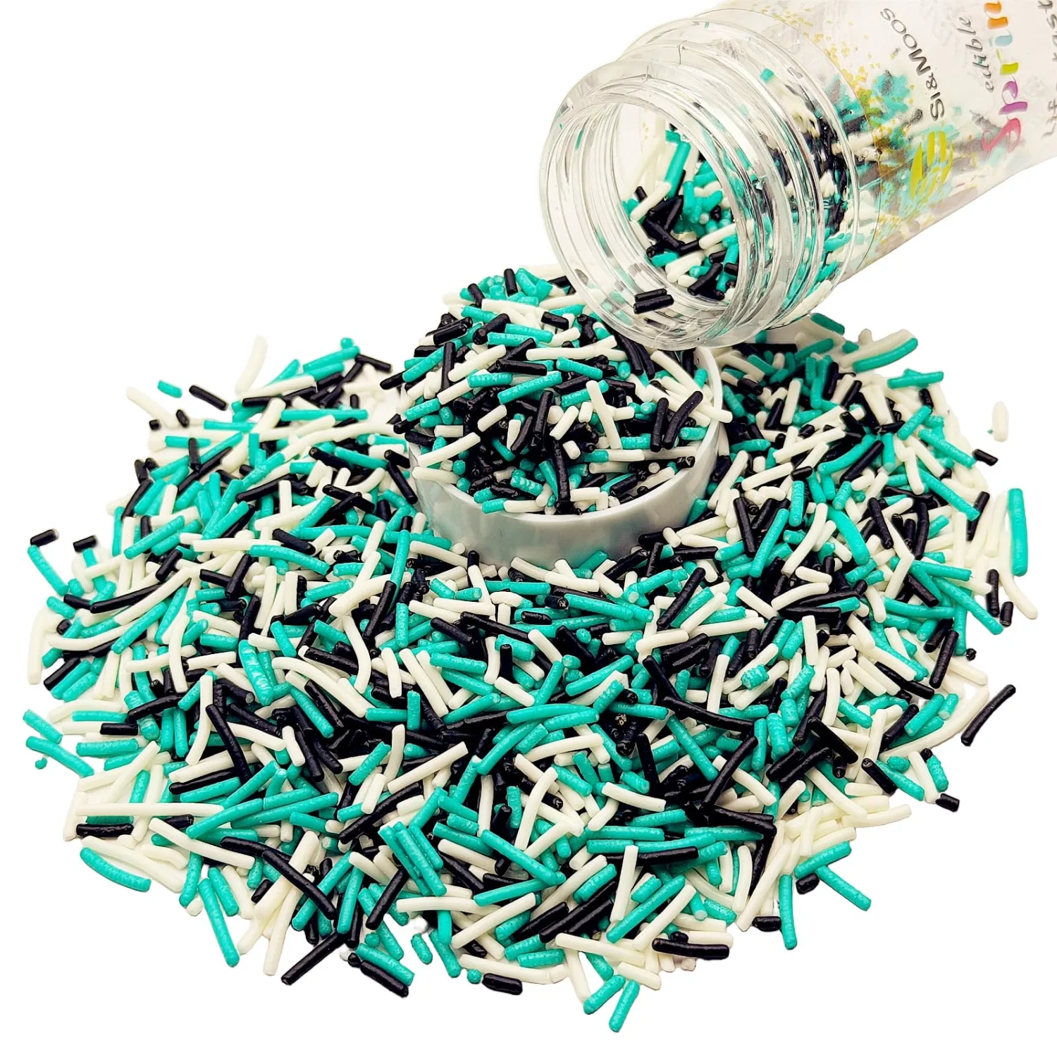 SE Si&Moos Teal Black White Jimmies Sprinkles Black and Teal Sprinkles 3 OZ