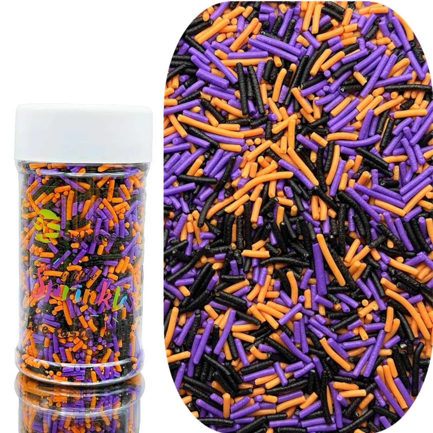 SE Si&Moos Black Purple Orange Jimmies Sprinkles Black Purple Sprinkles 3OZ