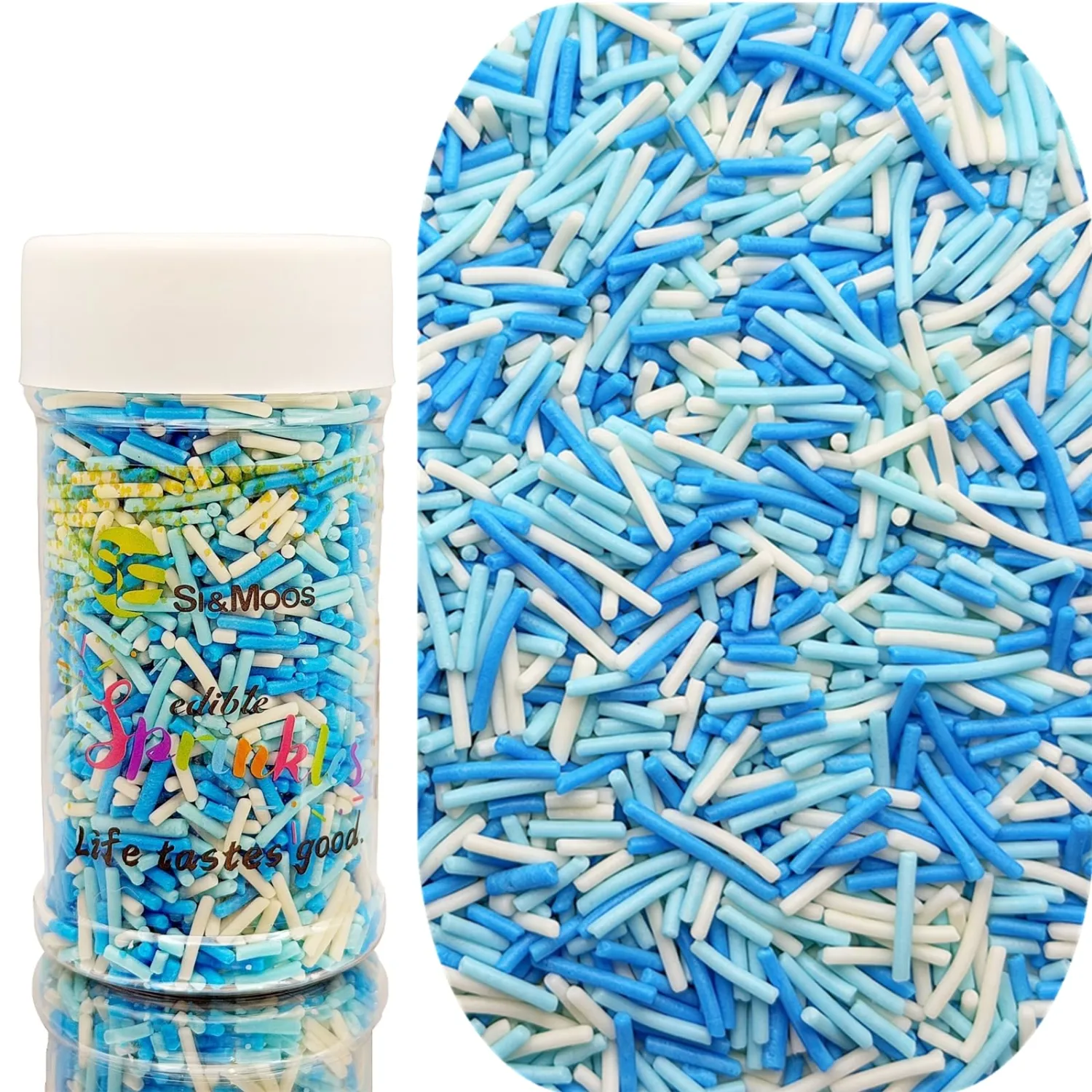 SE Si&Moos Blue and White Jimmies Sprinkles Blue and White Sprinkles 3 OZ