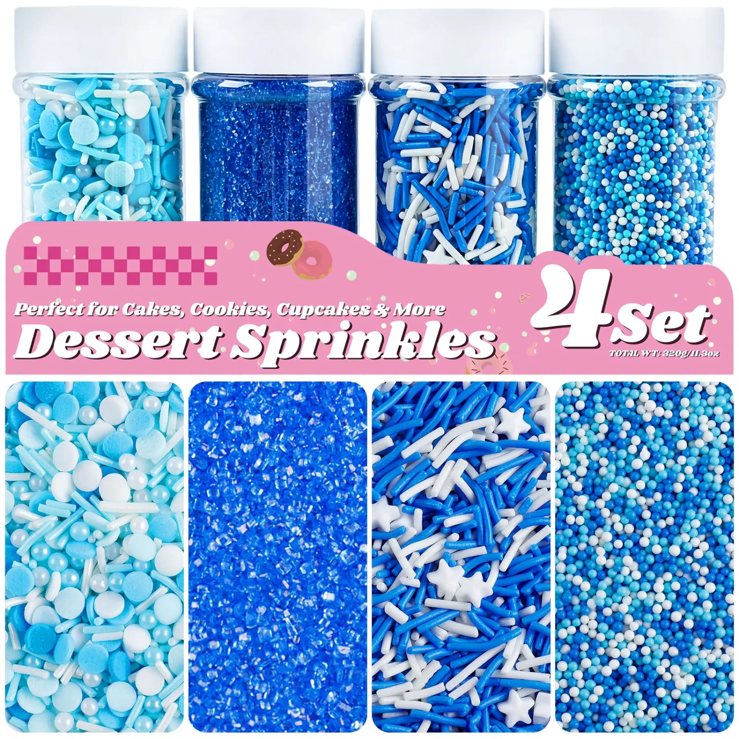 Blue Sprinkles, 11.3oz Edible Pearls Nonpareils Jimmies Sugar Sprinkles