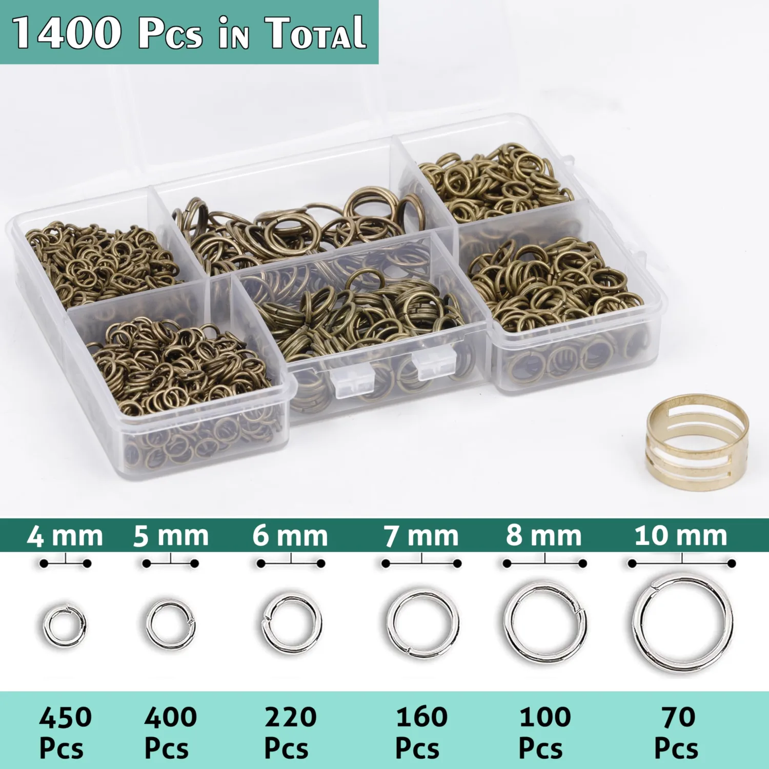 Jump Rings for Jewelry Making 1400 Pcs Gold Jump Rings for Keychains Necklace Repair and DIY Crafts Gifts 6 Sizes/Box 4mm 6mm 5mm 7mm 8mm 10mm Jump Rings with Open/Close Tool(Gold)