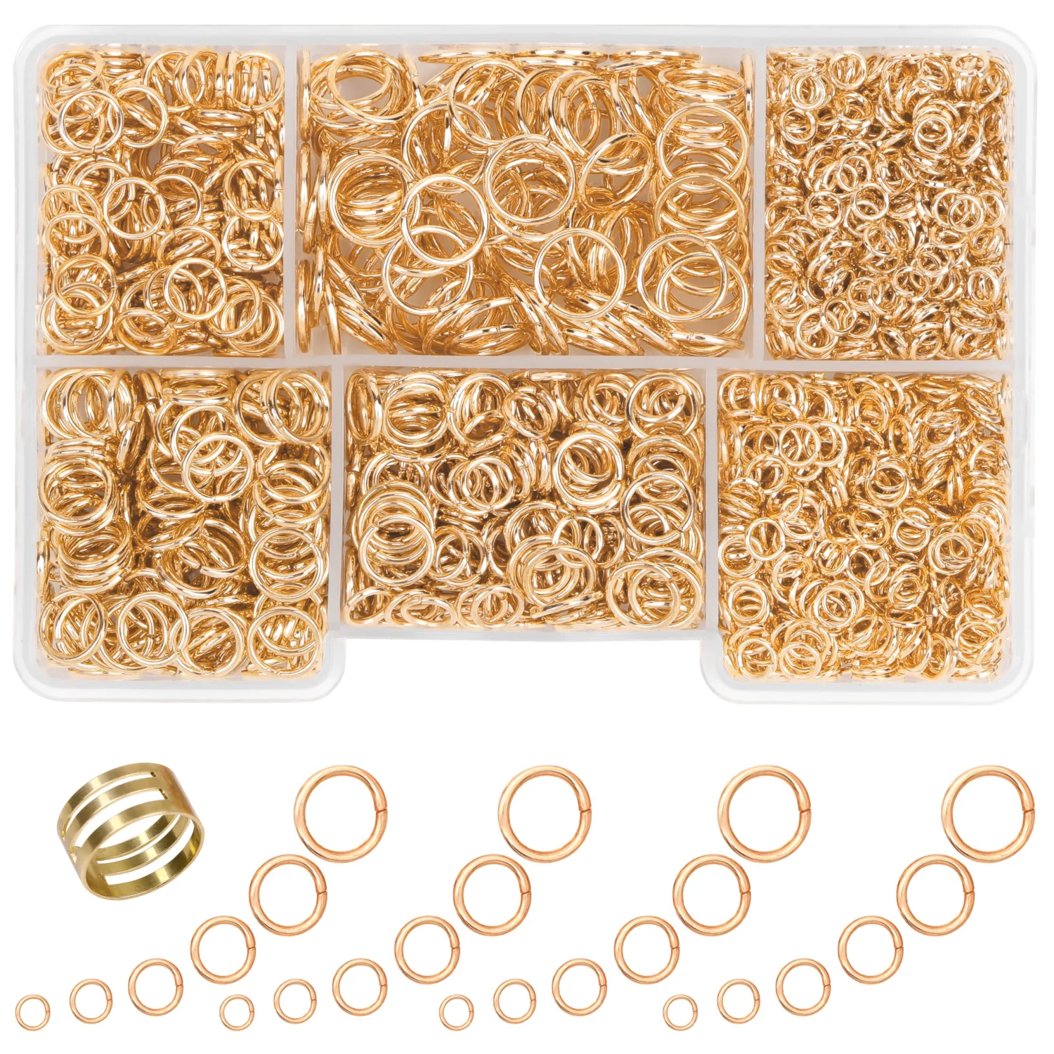 Gold Jump Rings for Jewelry Making1400 Pcs 6 Sizes/Box Jump Rings with 1Pcs Jump Ring Open/Close Tool for Keychains Necklace Repair and DIY Jewelry(KC Gold)