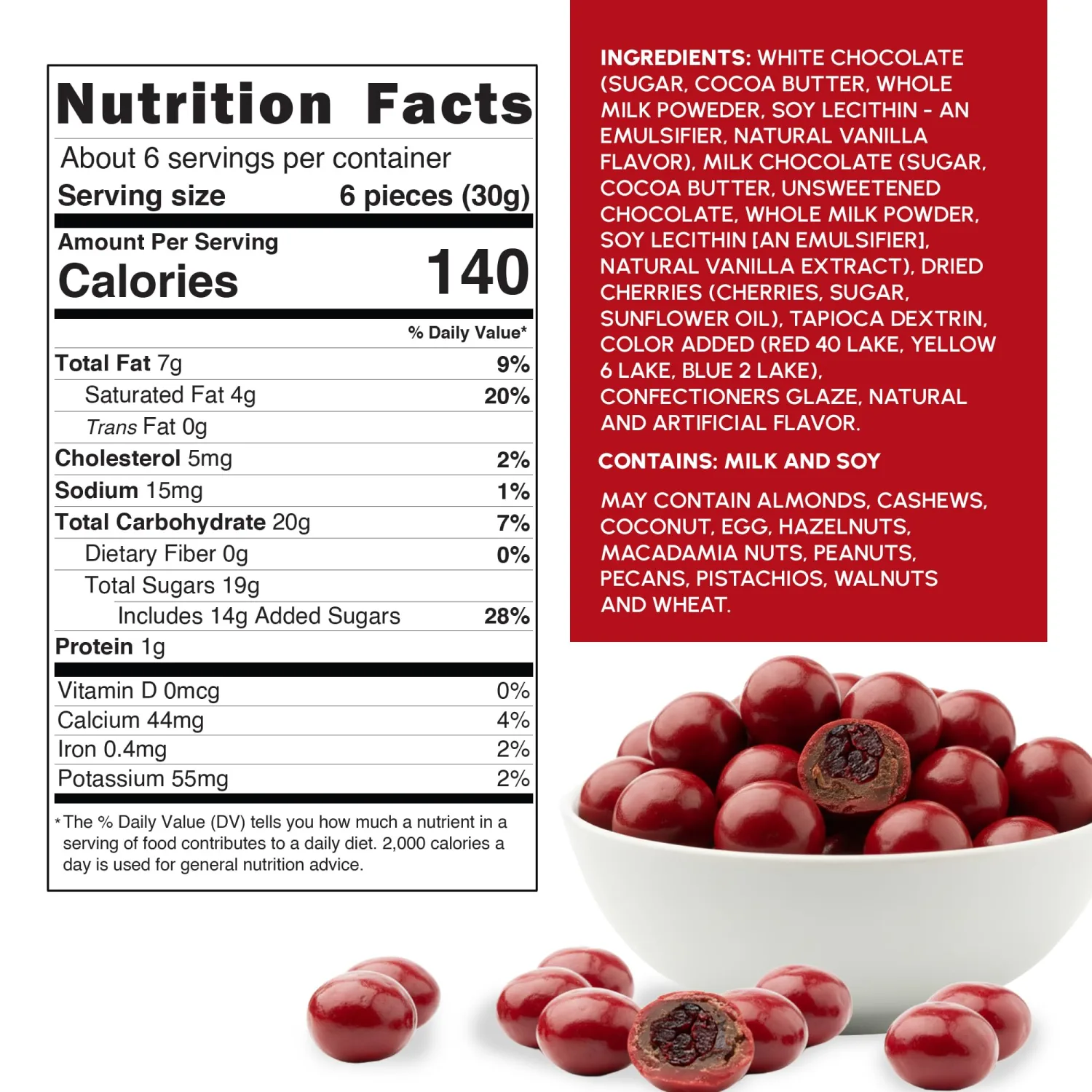 Snackathon Double Chocolate Covered Cherries, 6 OZ Resealable Bag, Tart Dried Red Cherries Coated in Creamy Milk Chocolate & White Chocolate, Indulgent for Snacking & Gifting