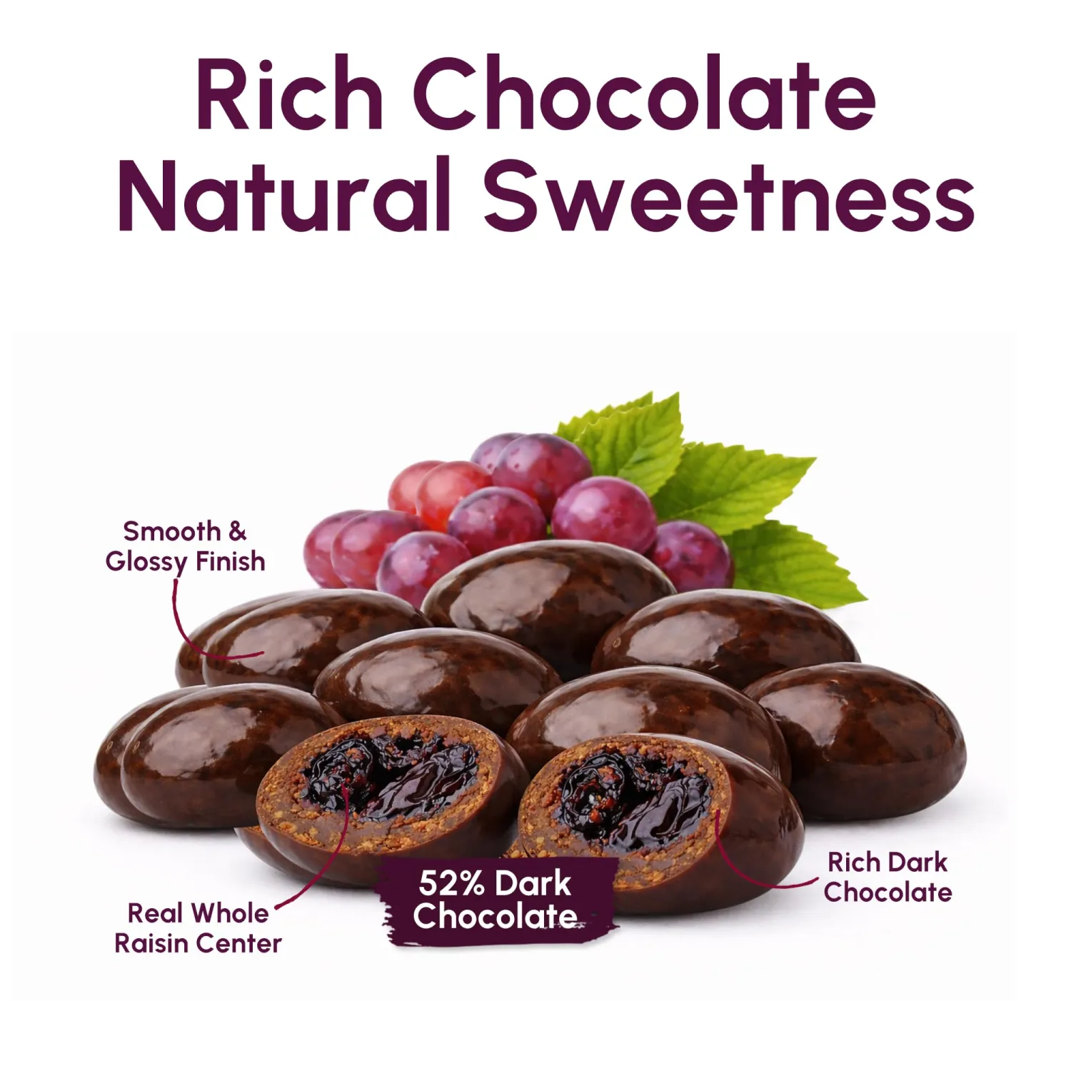 Snackathon 52% Dark Chocolate Covered Raisins, 7 OZ Resealable Bag, Sweet Dried Raisins Coated in Rich Dark Chocolate, Indulgent Chocolate Candy for Snacking & Gifting