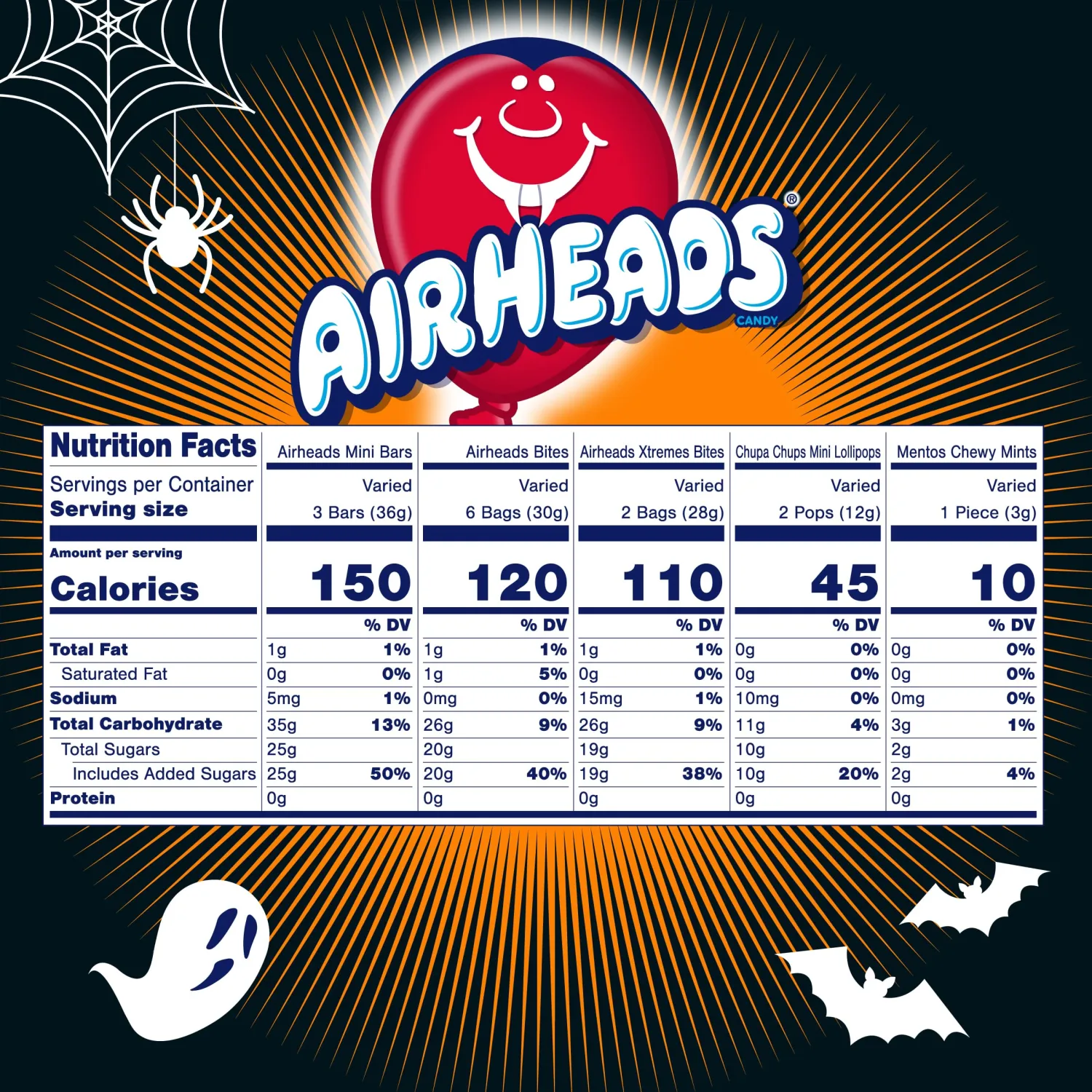 Airheads, Mentos, Chupa Chups Halloween Spooky Candy Mix, 65 Count Bag