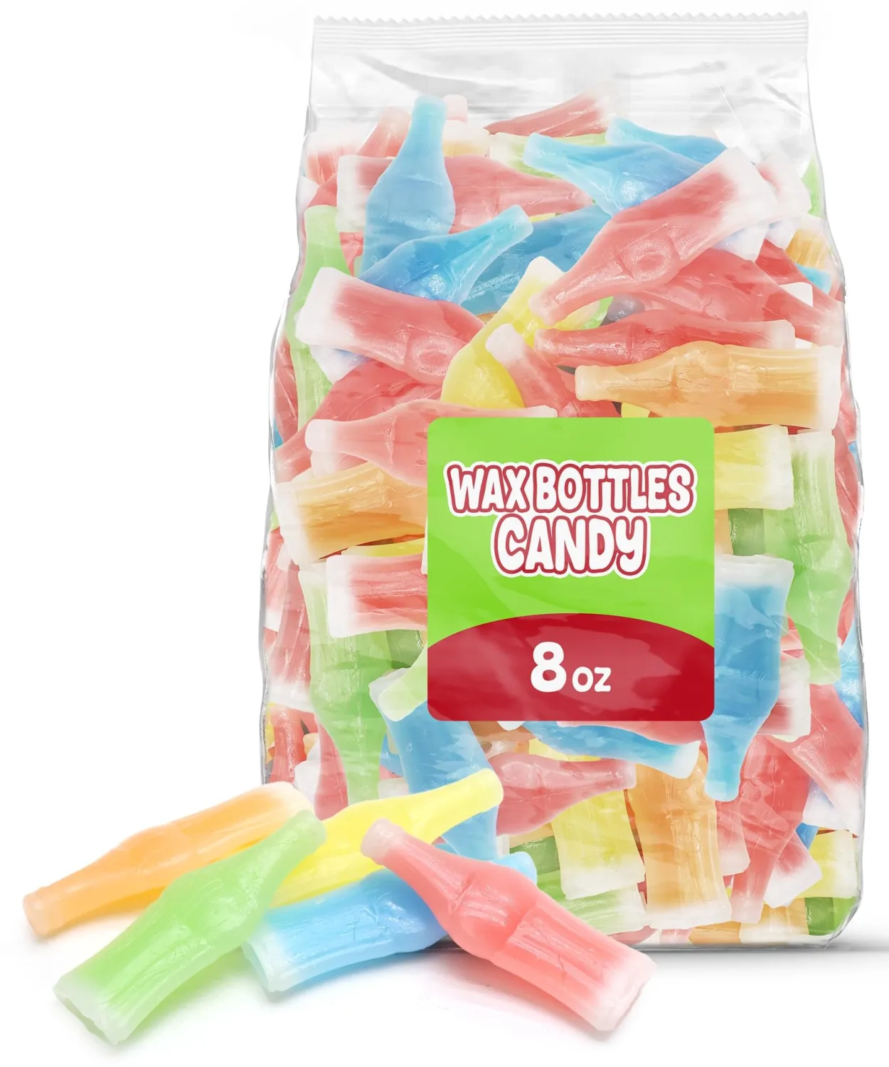 Wax Bottle Candy, 8 OZ Bag (½ LB), Retro Nostalgic Candies with Fruity