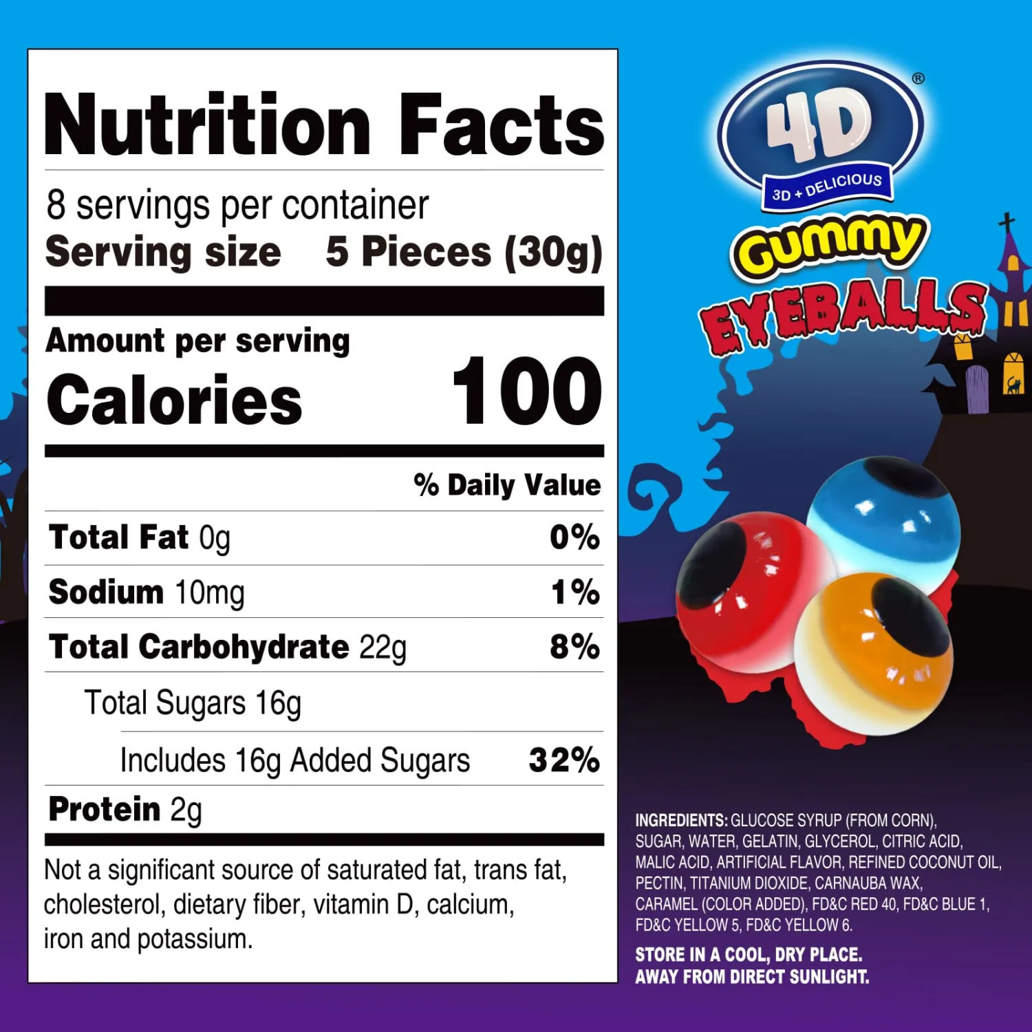 Amos 4D Gummy Eyeball Candy, Individually Wrapped 3D Eyeballs Shaped, Perfect Treat for Kids Halloween Parties Gift(40 Count)