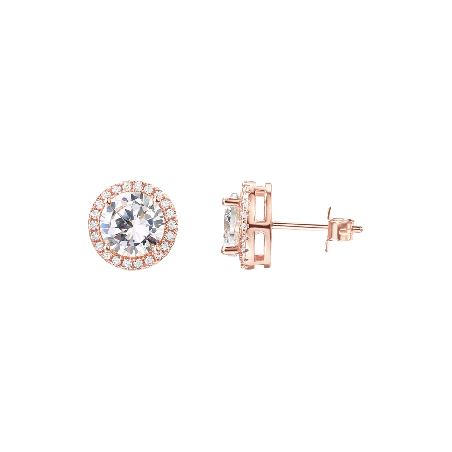 PAVOI 14K Gold Plated 925 Sterling Silver Post Brilliant Round Faux Diamond Halo Earrings - Premium Cubic Zirconia