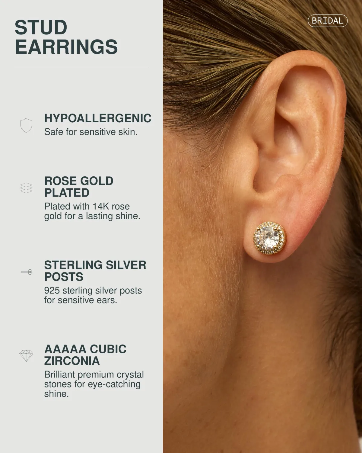 PAVOI 14K Gold Plated 925 Sterling Silver Post Brilliant Round Faux Diamond Halo Earrings - Premium Cubic Zirconia
