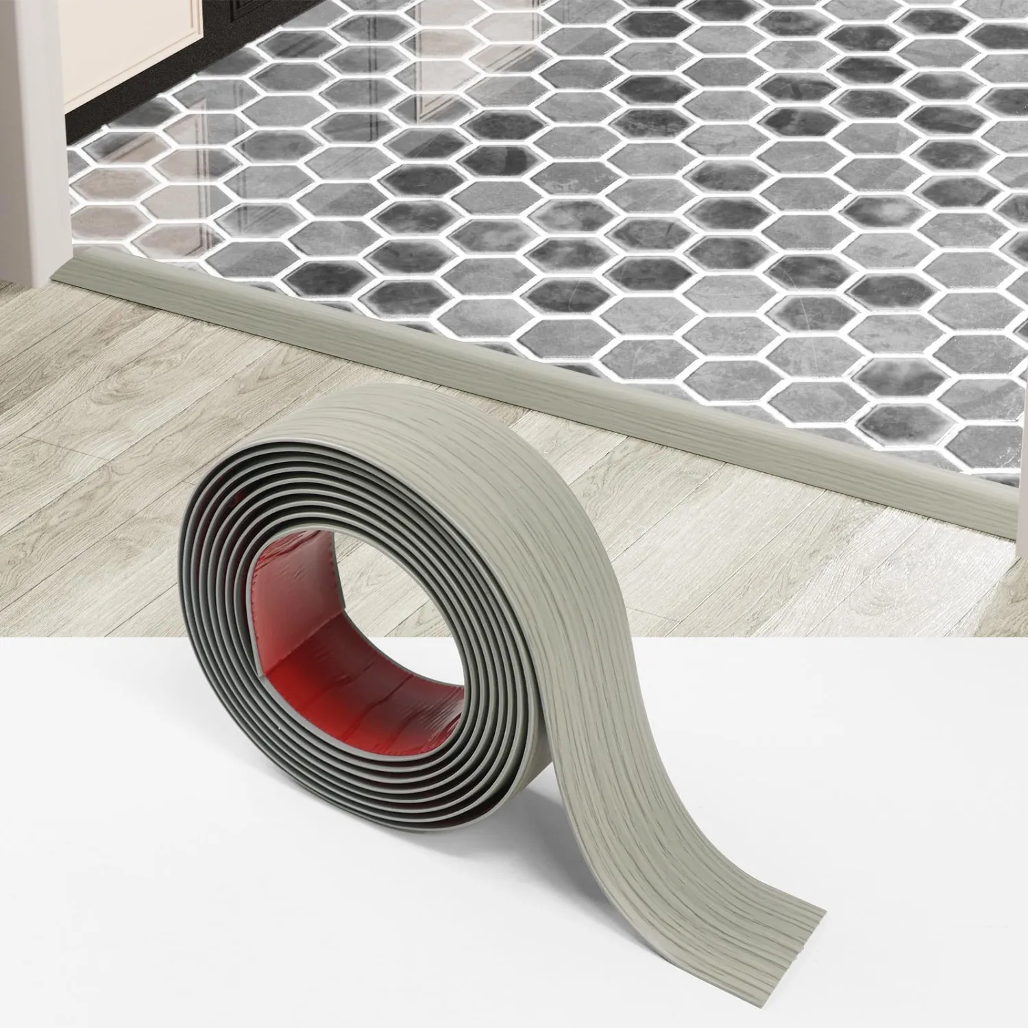 Floor Transition Strip for Carpet to Tile, Beige Grey, 4' x 1.57"