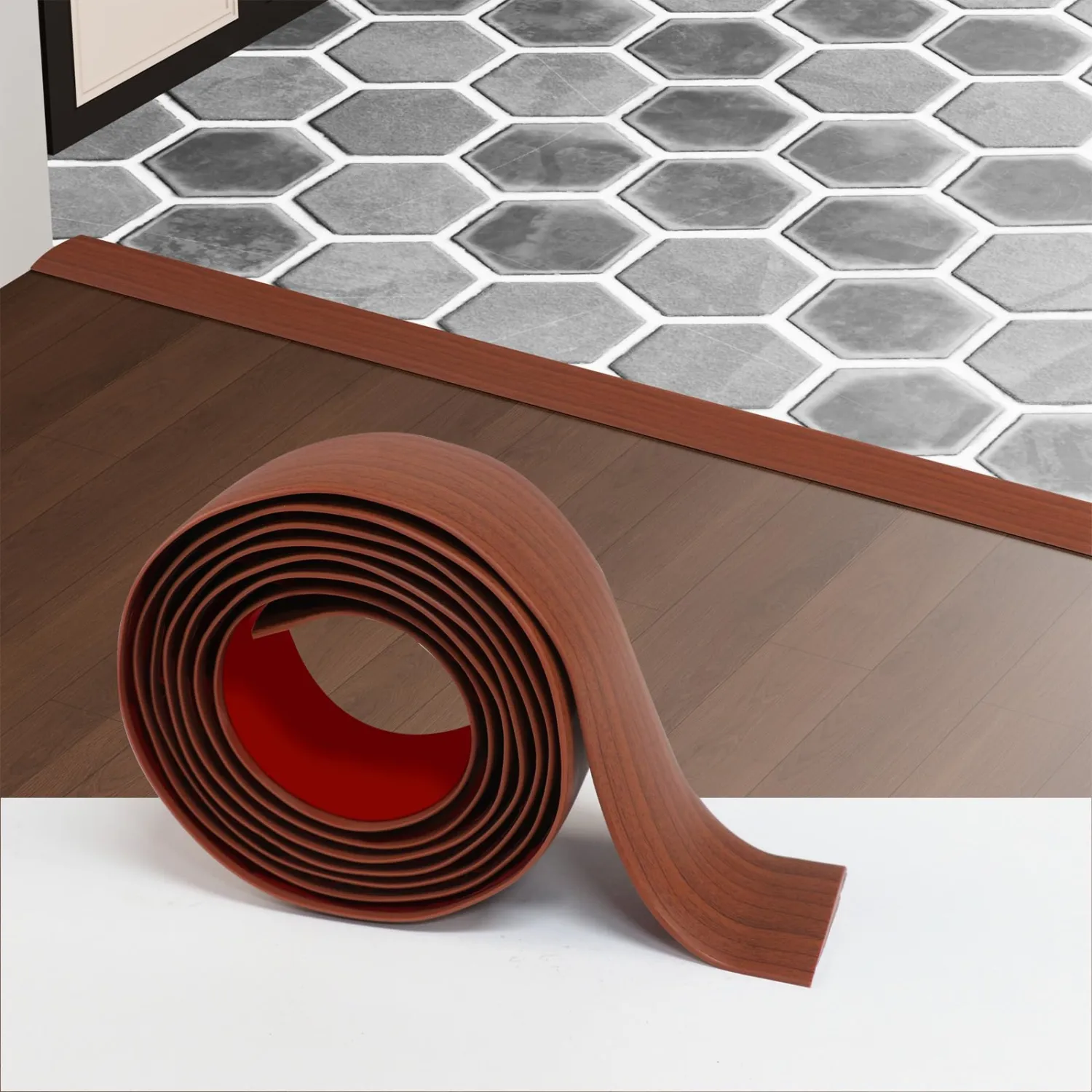 Floor Transition Strip for Carpet to Tile, Cherry, 4' x 1.57"