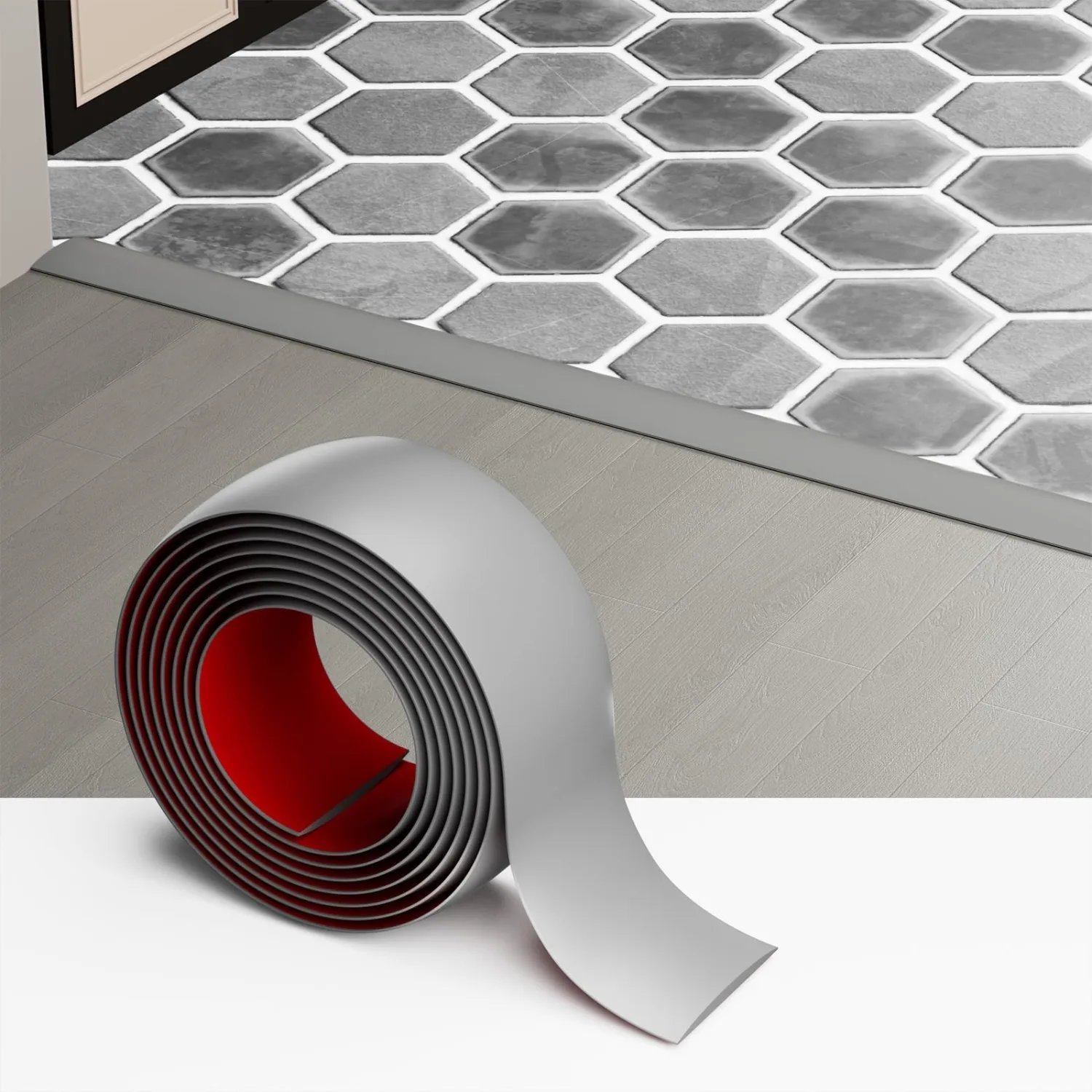 Floor Transition Strip for Carpet to Tile, Grey, 4' x 1.57"