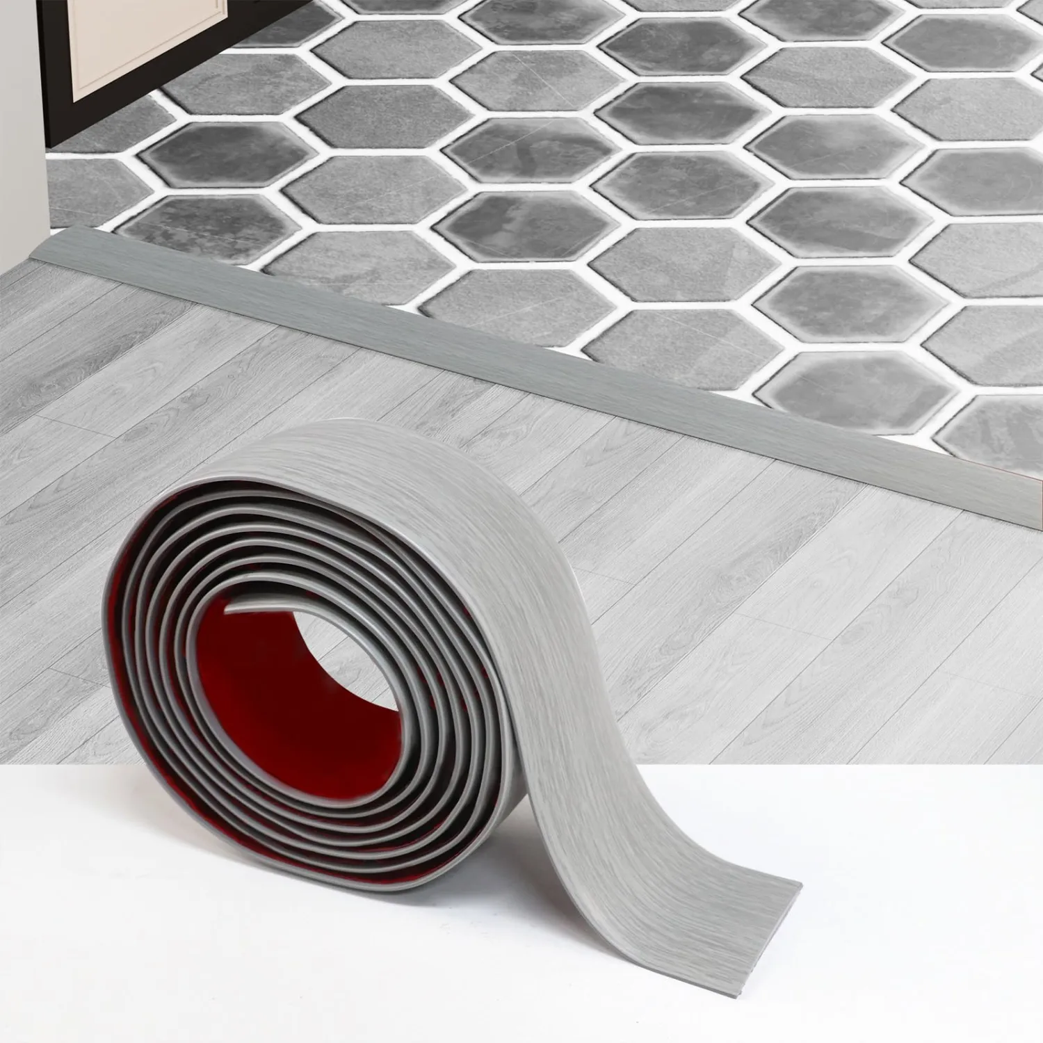 Floor Transition Strip for Carpet to Tile, Greyish, 4' x 1.57"