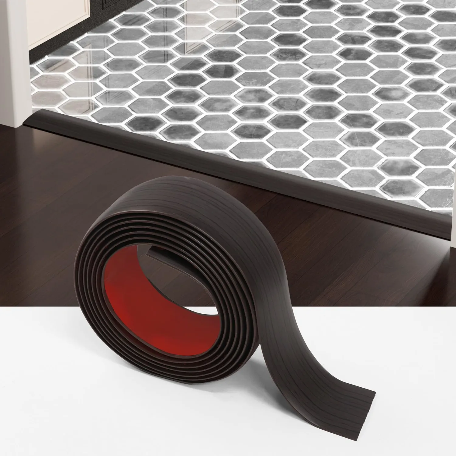 Floor Transition Strip for Carpet to Tile, Walnut, 10' x 1.97"