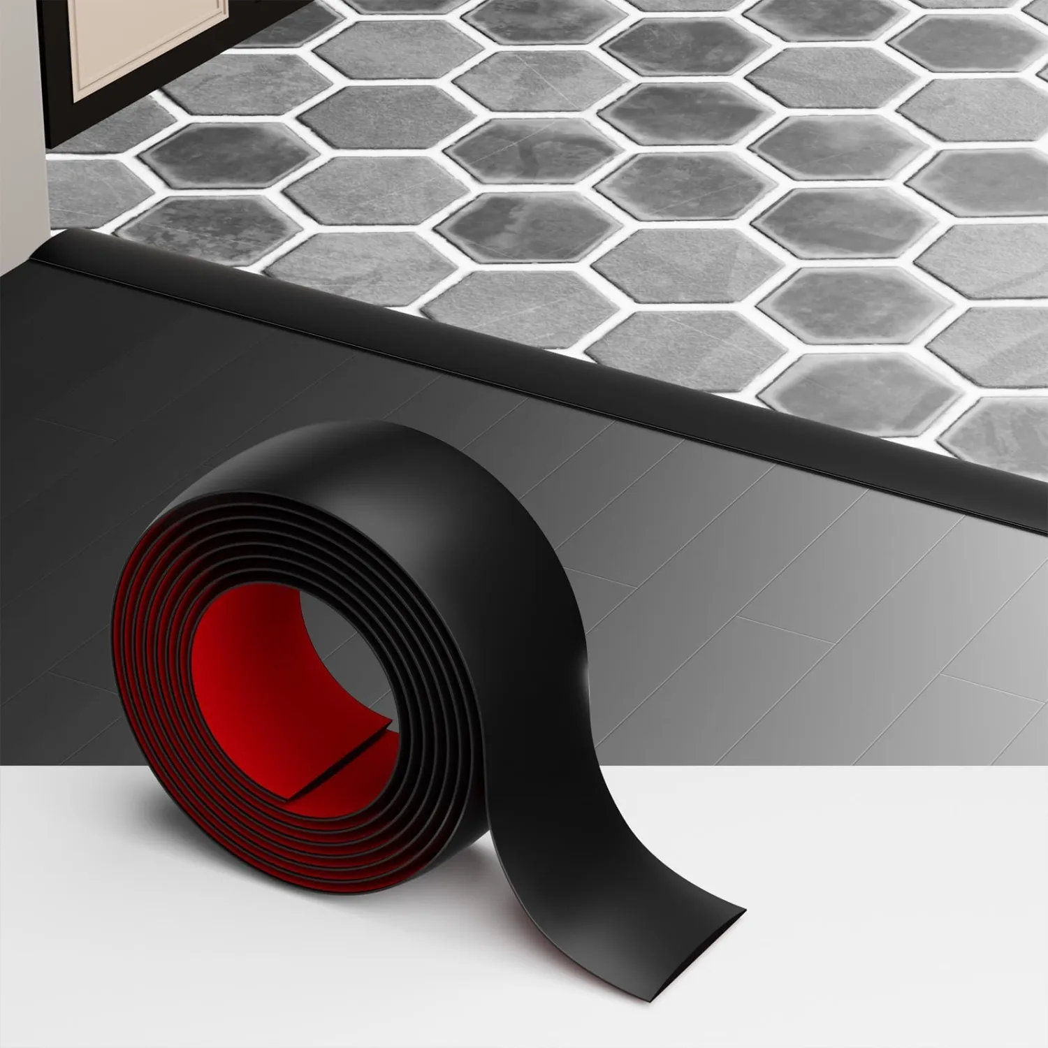 Floor Transition Strip for Carpet to Tile, Black, 4' x 1.57"