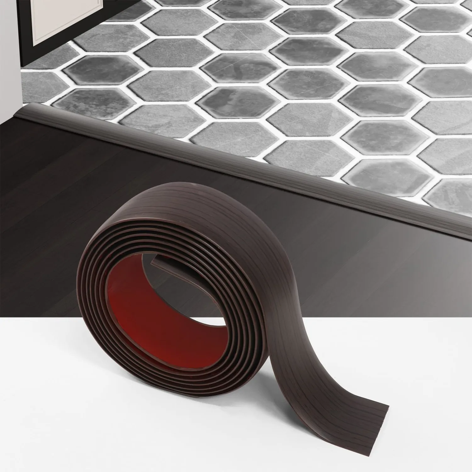 Floor Transition Strip for Carpet to Tile, Walnut, 4' x 1.57"