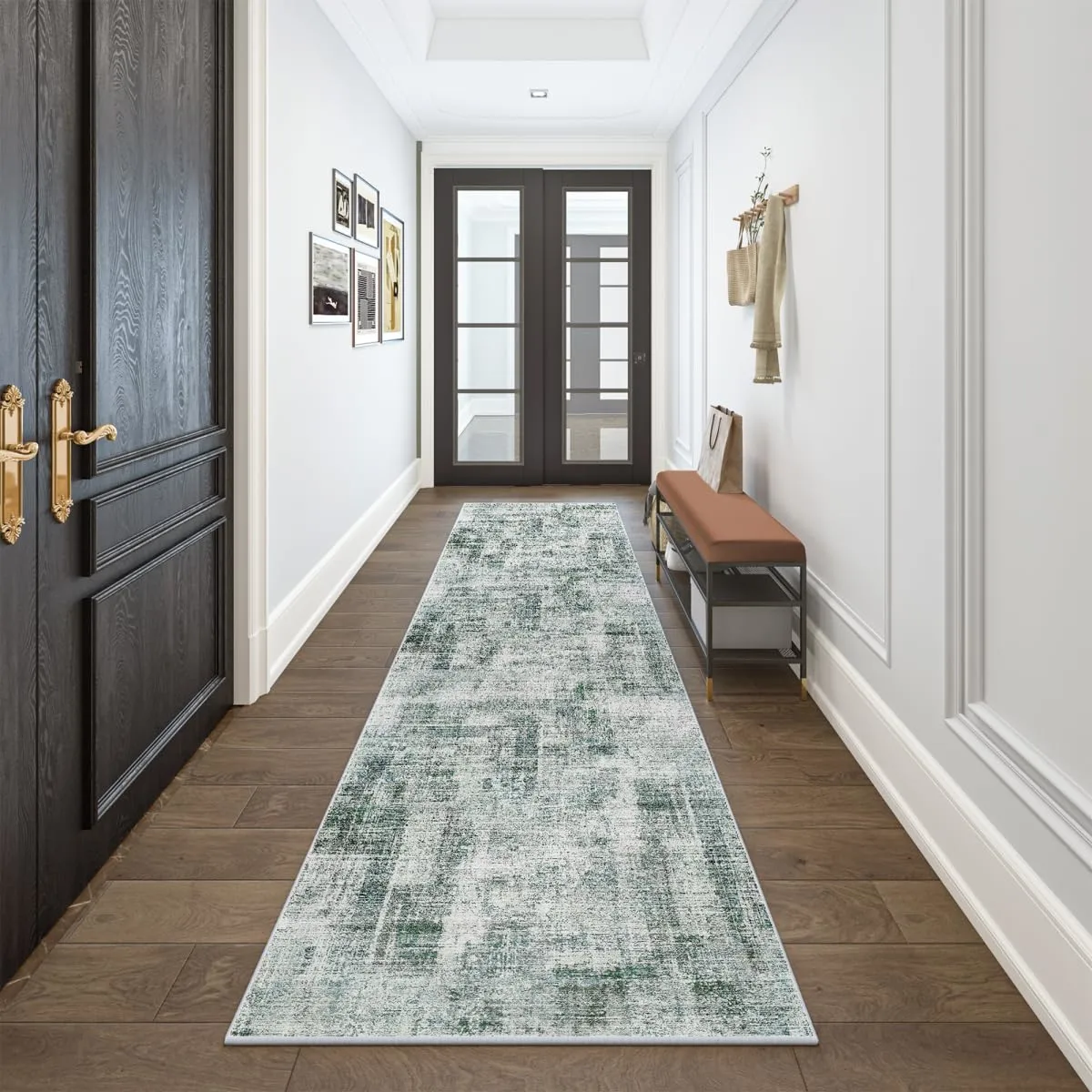 Eleisa 2x8 Area Rugs for Living Room Decor Carpet for Bedroom Green & Grey