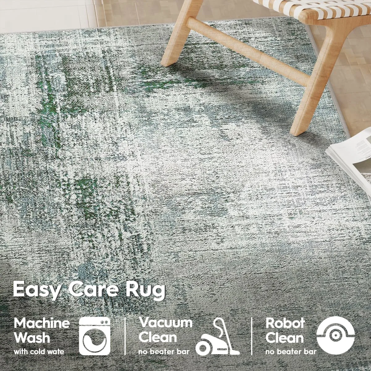 Eleisa 2x8 Area Rugs for Living Room Decor Carpet for Bedroom Green & Grey