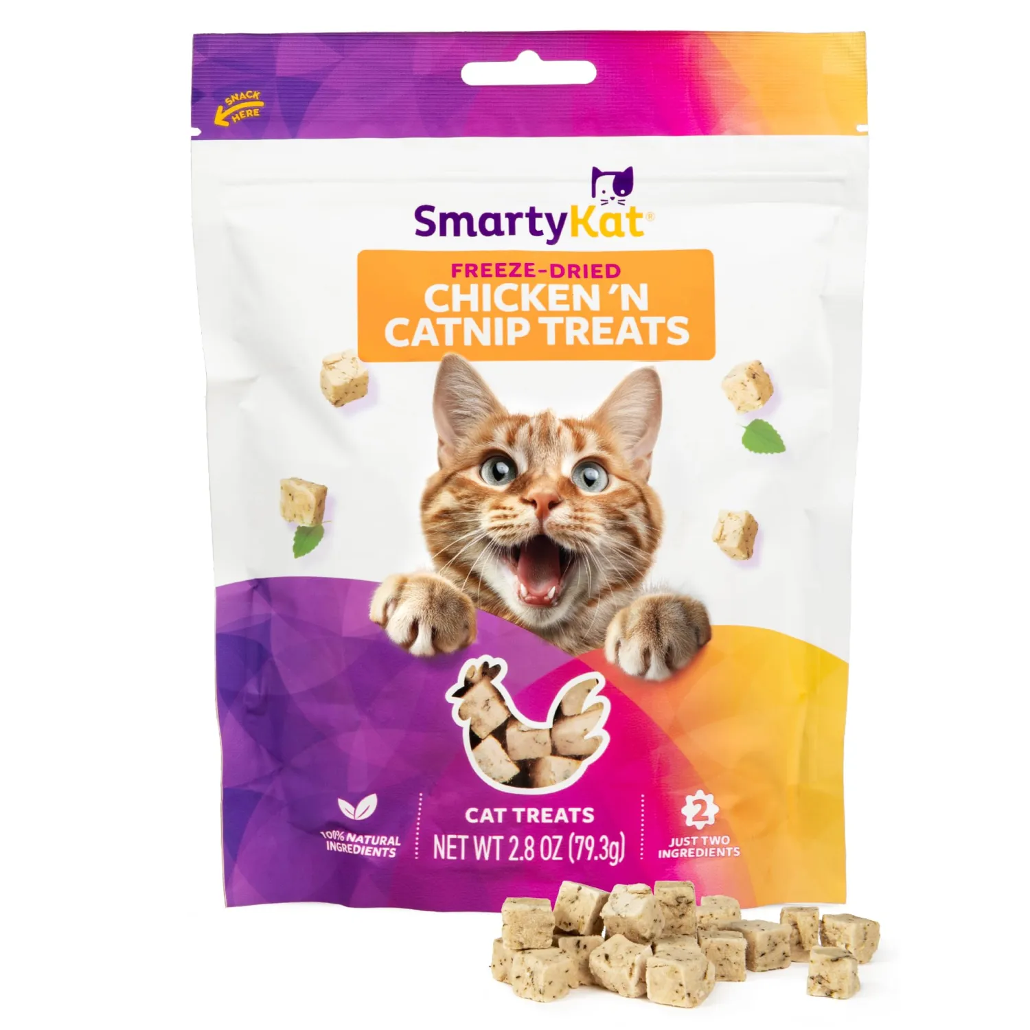 SmartyKat Freeze Dried Real Chicken & Catnip Crunchy Cube Treats for Cats, 2.8 oz Bag