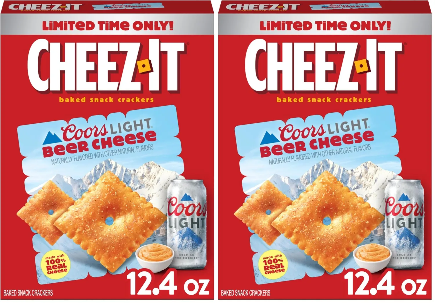 Cheez-It Coors Light Beer Cheese, Baked Snack Crackers, Party Snacks, 12.4oz Box (Pack of 2)