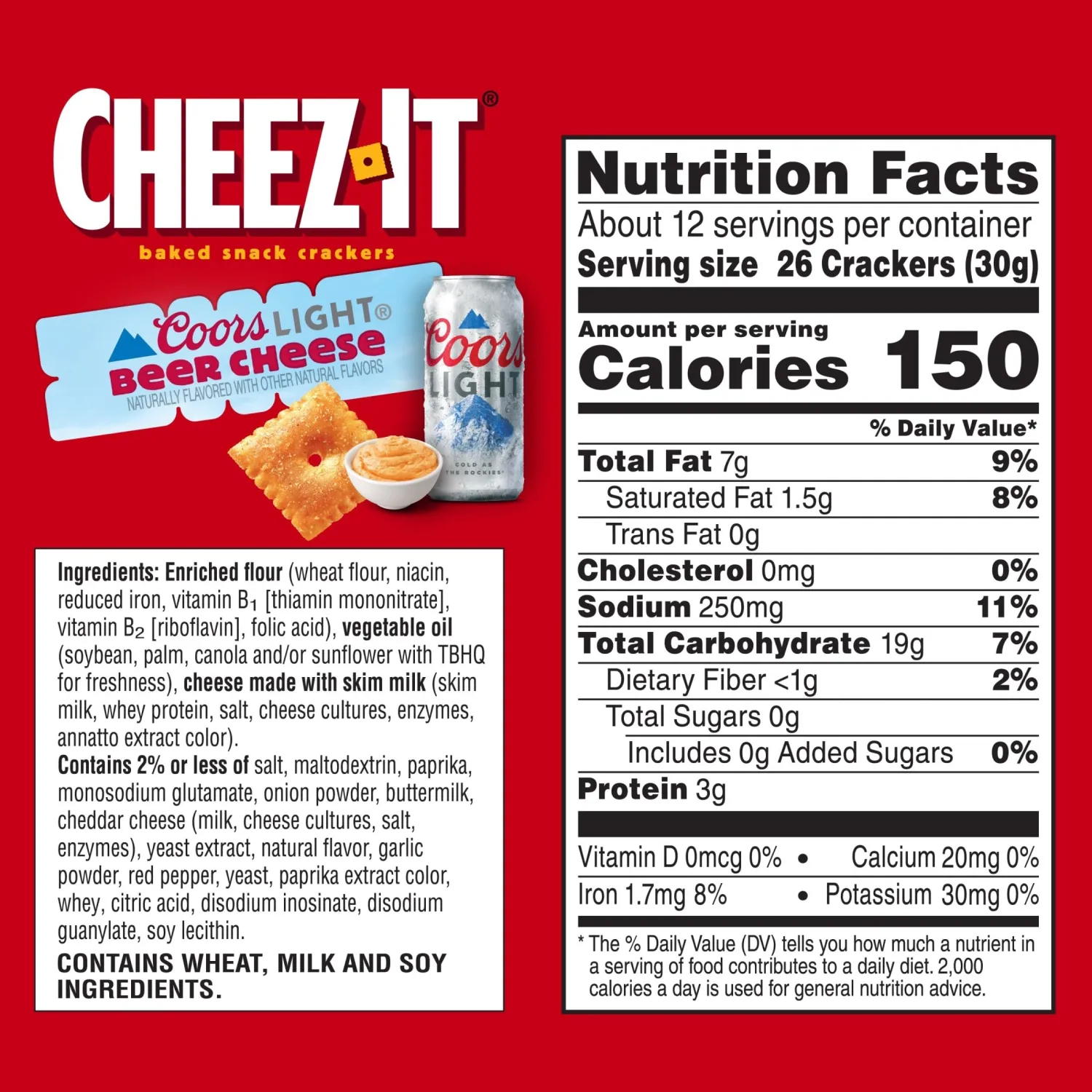 Cheez-It Coors Light Beer Cheese, Baked Snack Crackers, Party Snacks, 12.4oz Box (Pack of 2)