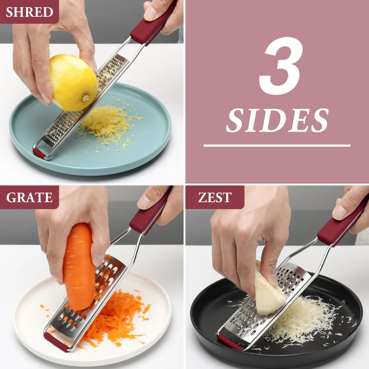 Cambom Cheese Grater Citrus Zester Lemon Zester, Pack of 3, Red