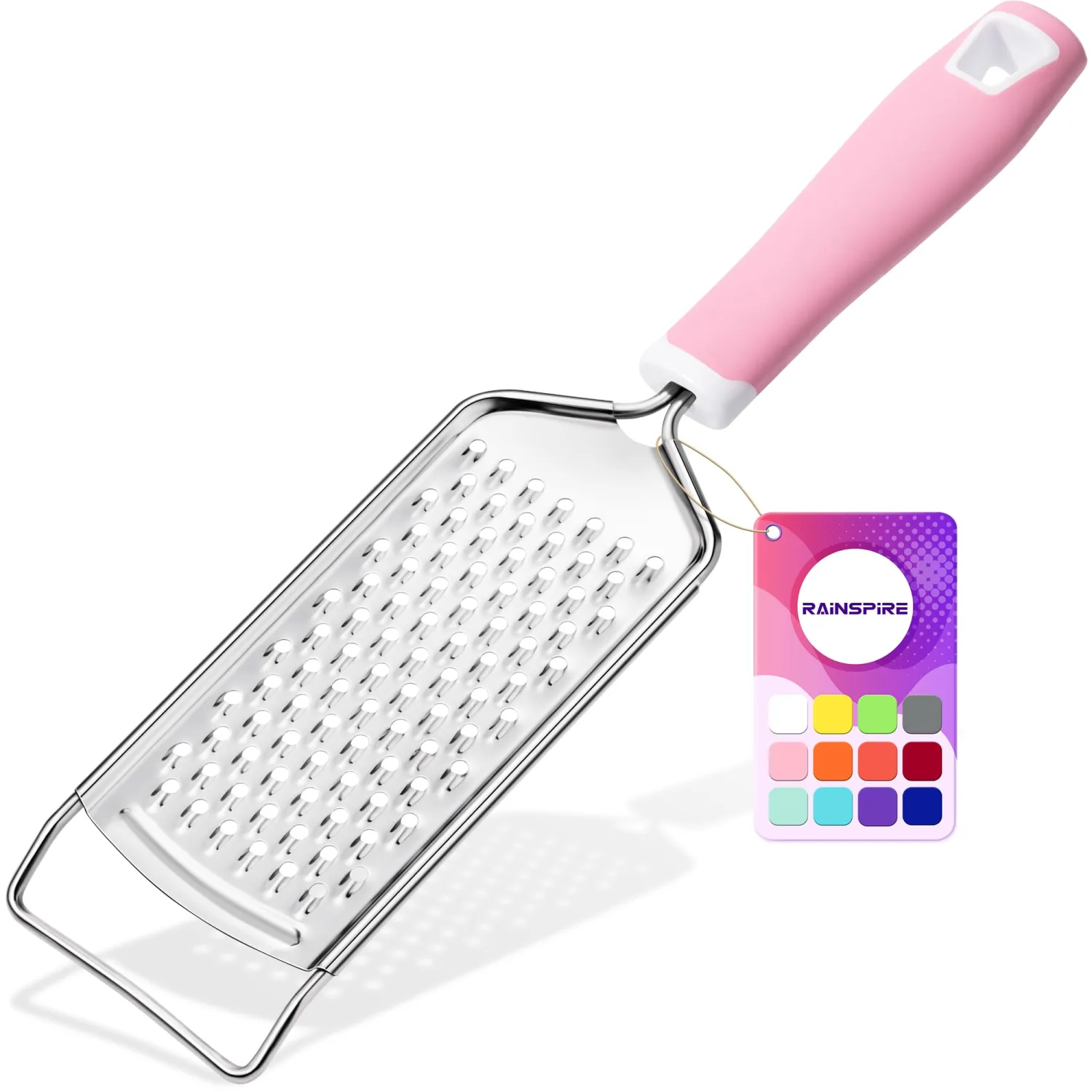 Rainspire Professional Cheese Graters for Kitchen Stainless Steel Handheld, Metal Lemon Zester Grater With Handle For Cheese, Chocolate, Spices, Kitchen Gadgets And Tools, Soft Grip Handle, Pink