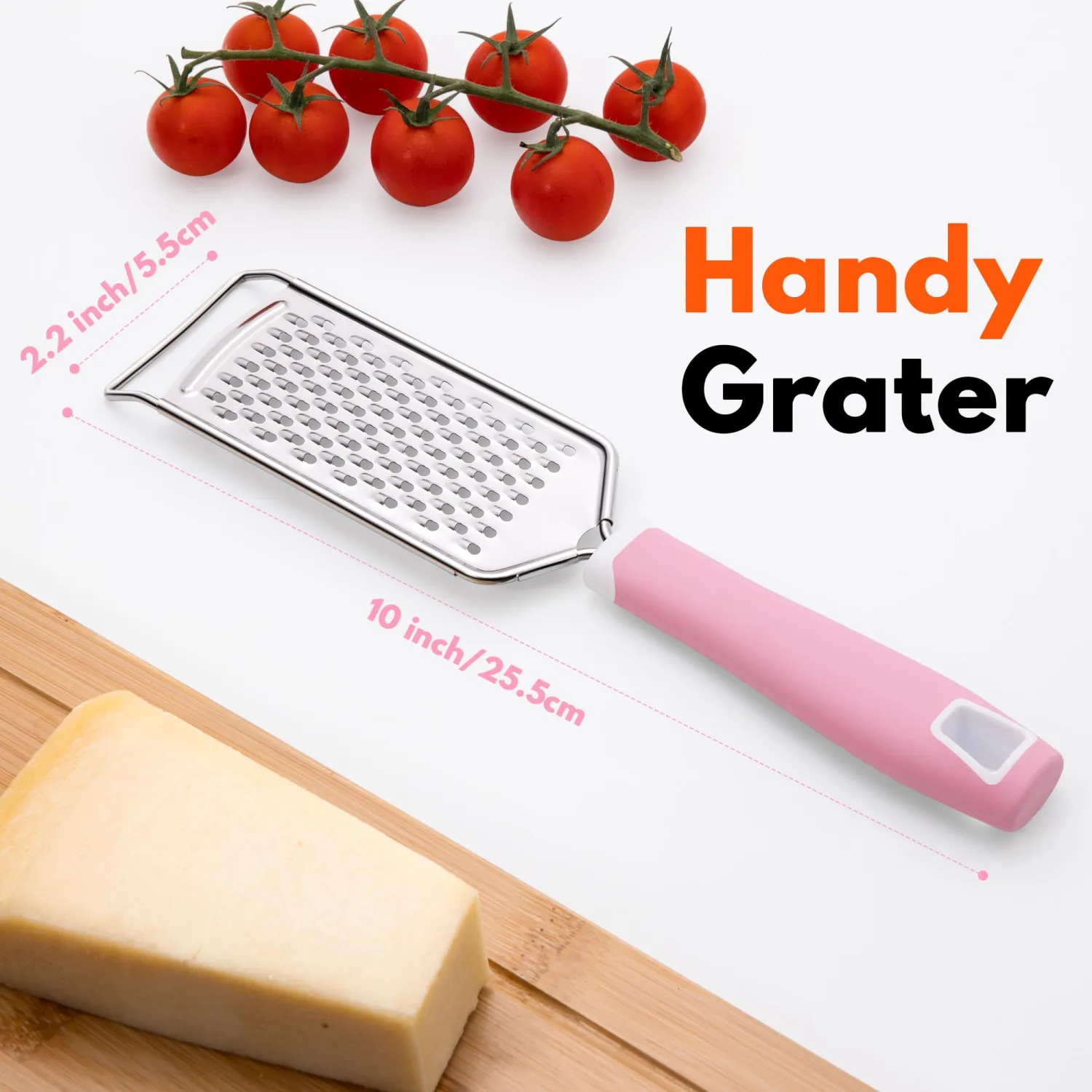 Rainspire Professional Cheese Graters for Kitchen Stainless Steel Handheld, Metal Lemon Zester Grater With Handle For Cheese, Chocolate, Spices, Kitchen Gadgets And Tools, Soft Grip Handle, Pink