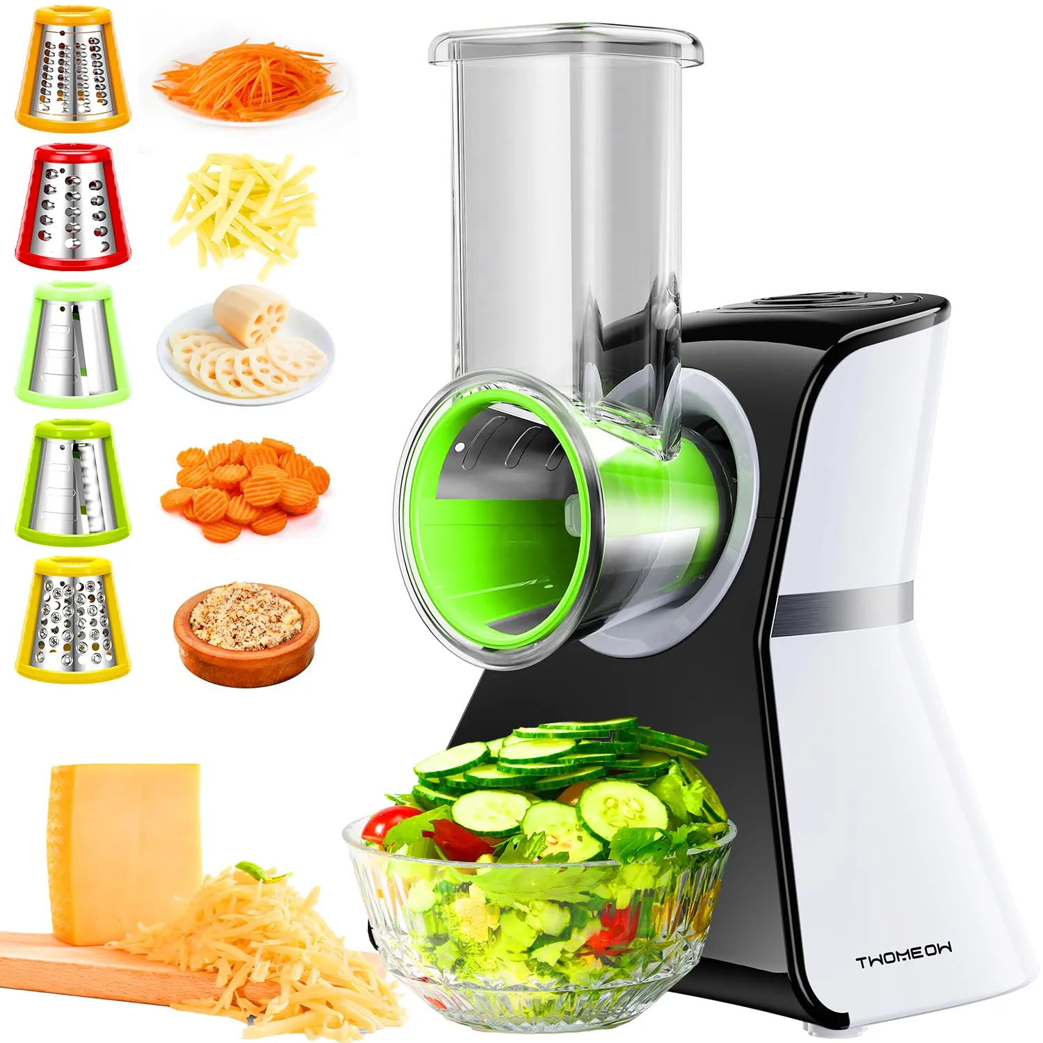 Electric Cheese Grater Salad Shooter,5-In-1 Electric Slicer For Home Kitchen,One-Touch Easy Control,With Safety Push Bar Cheese Grater Electric For Zucchini,Cheese,Vegetables And Smoothie