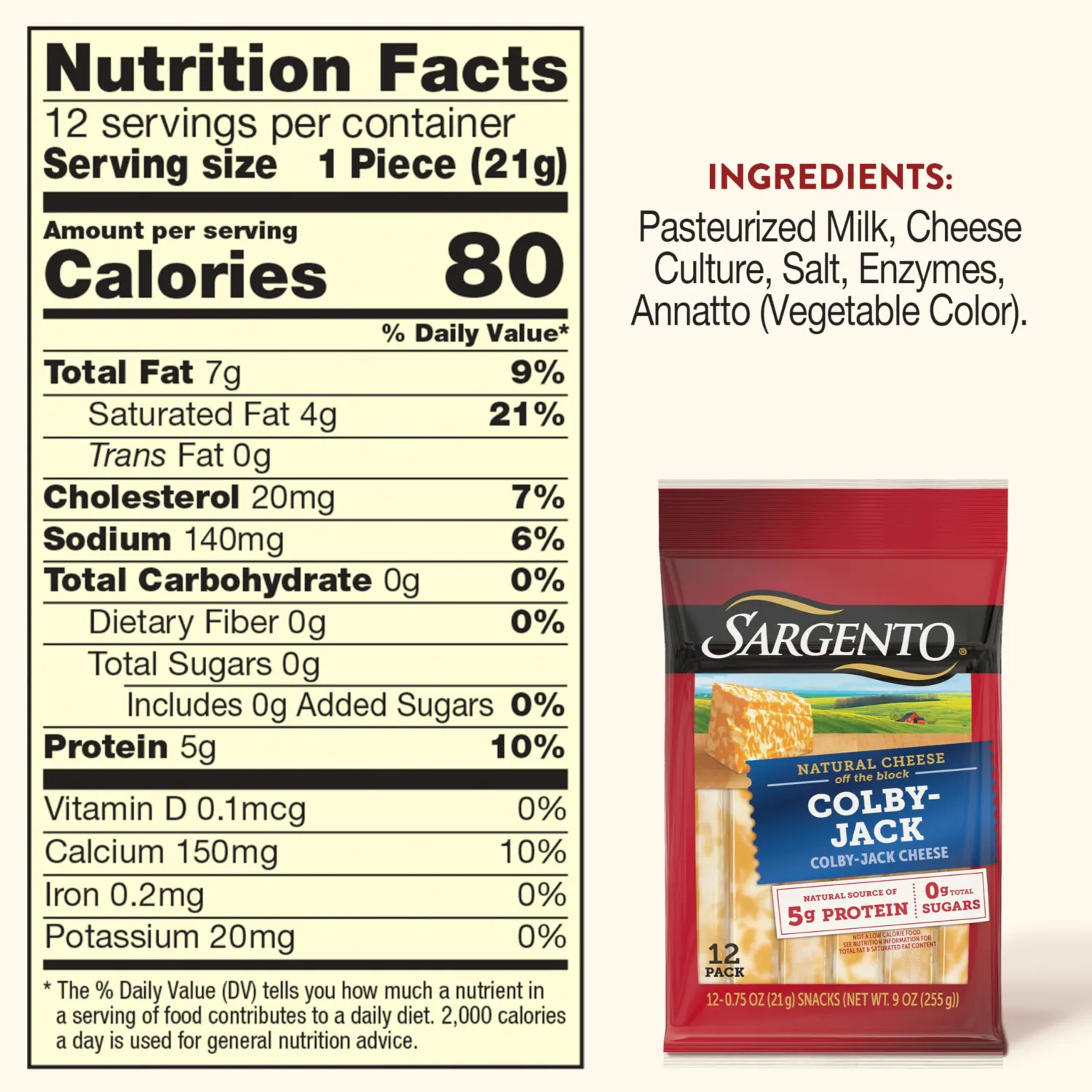 Sargento Colby-Jack Cheese Sticks, 12-Count
