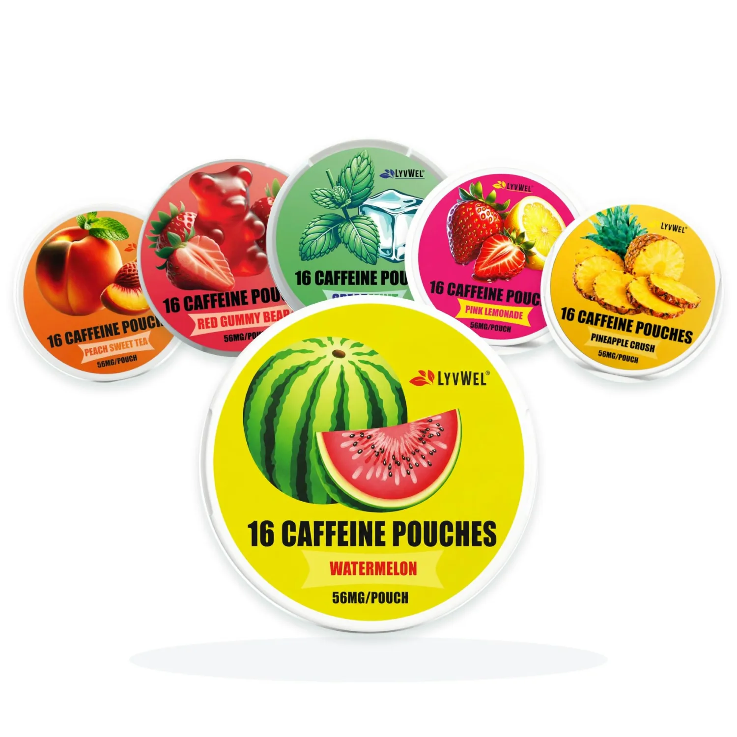 LyvWel 56mg Caffeine Energy Pouches, Guarana, 6-Pack, 96 Pouches