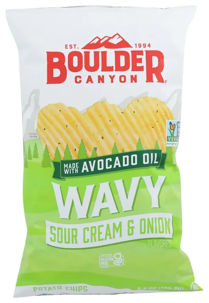 Boulder Canyon Avocado Oil Sour Cream & Onion Wavy Potato Chips, 5.25 OZ