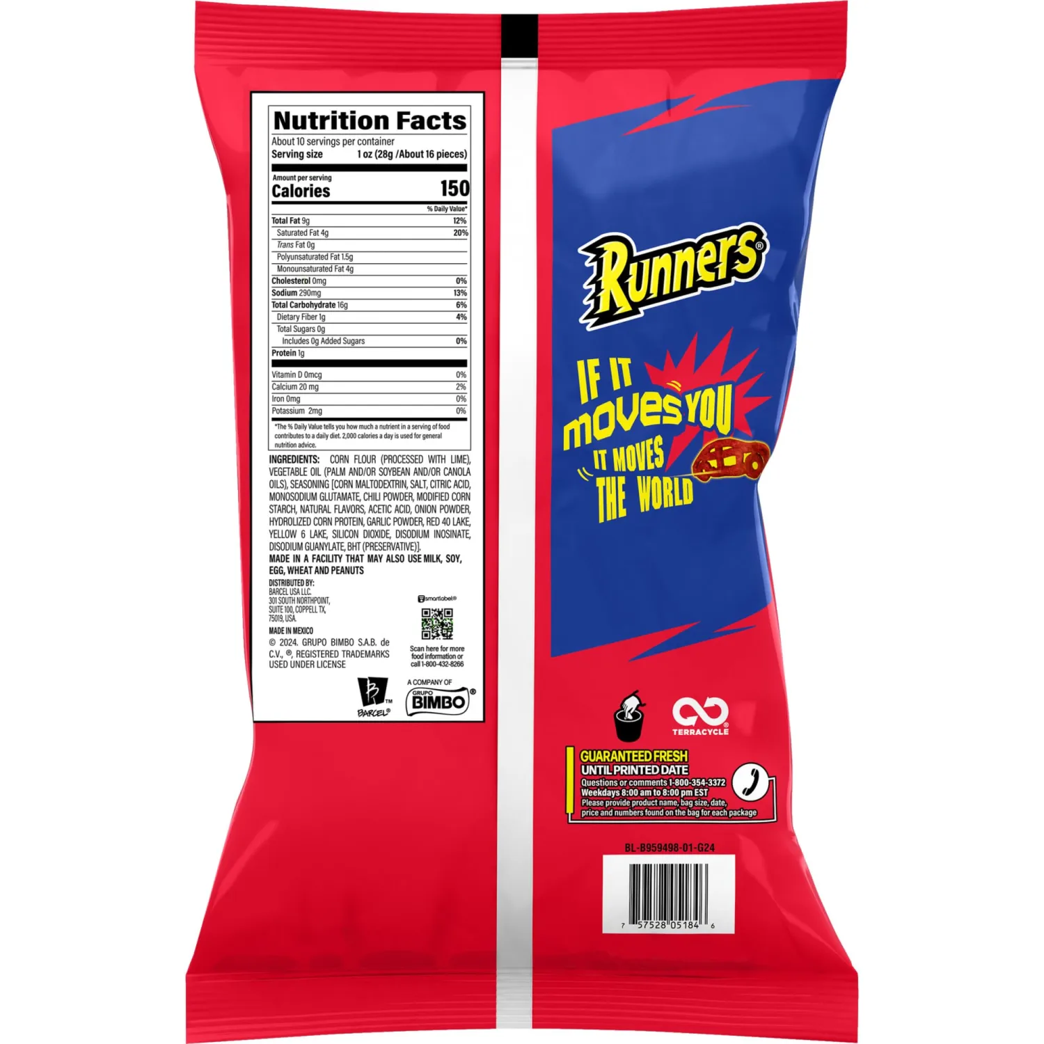 Barcel Chili Pepper & Lime Runners Corn Snacks, 9.9oz Bag