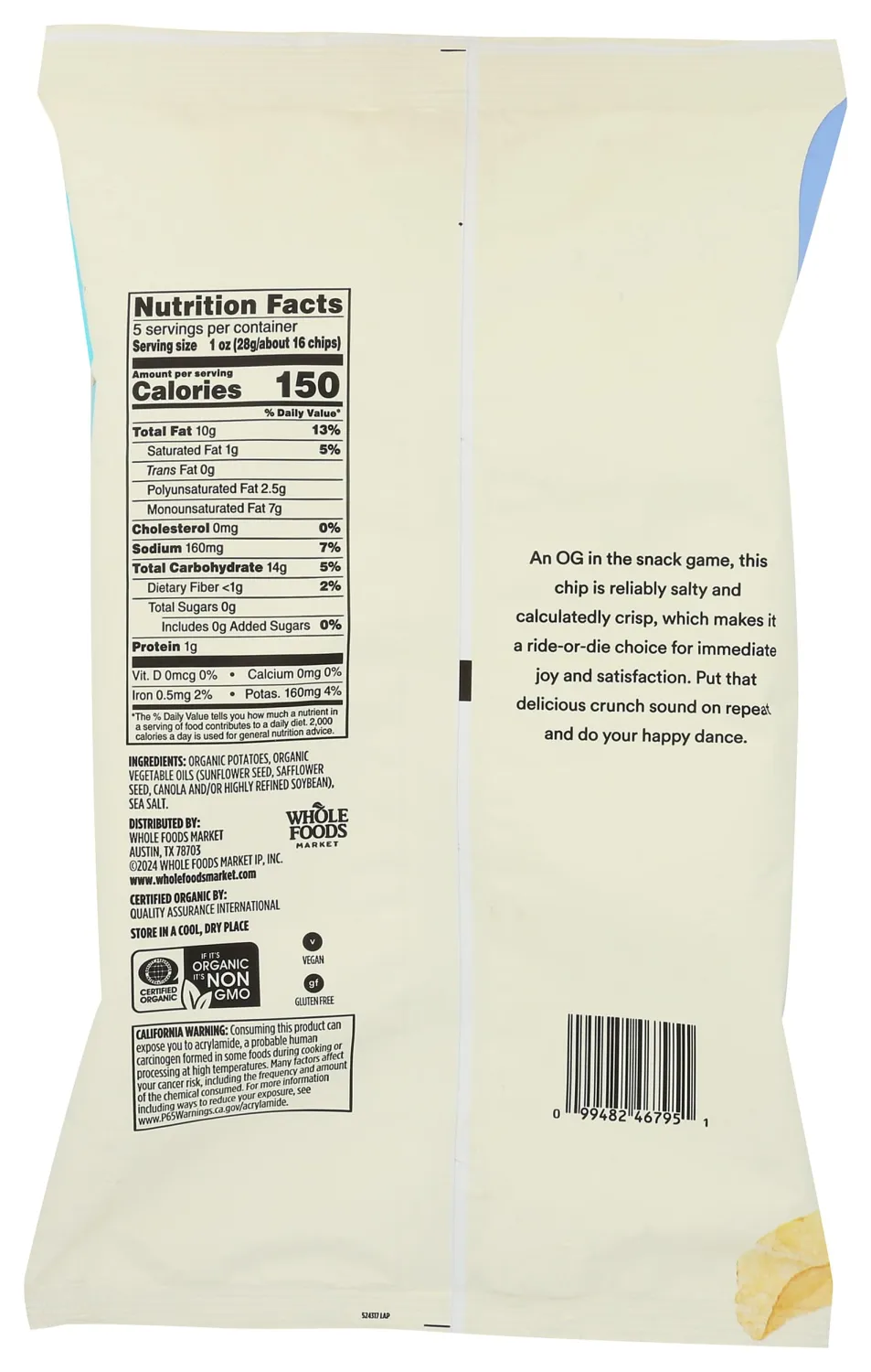 365 By Whole Foods Market, Organic Sea Salt Potato Chips, California Only, 5 Ounce