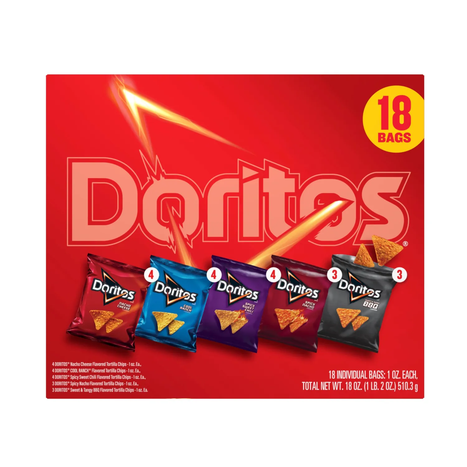 Frito Lay Doritos Tortilla Chips Variety Pack, Pack of 18