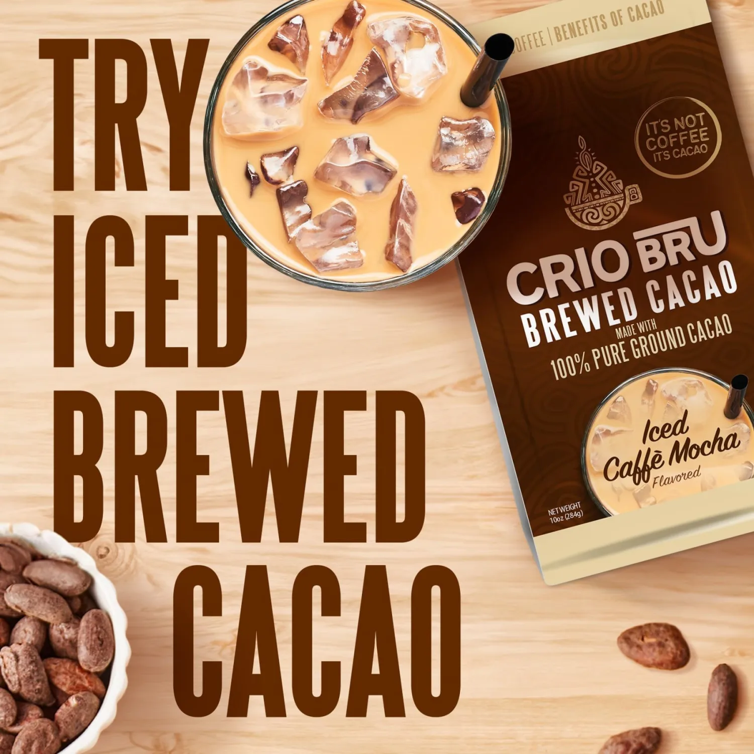 Crio Bru Brewed Cacao Double Chocolate Light Roast Coffee Alternative 24oz