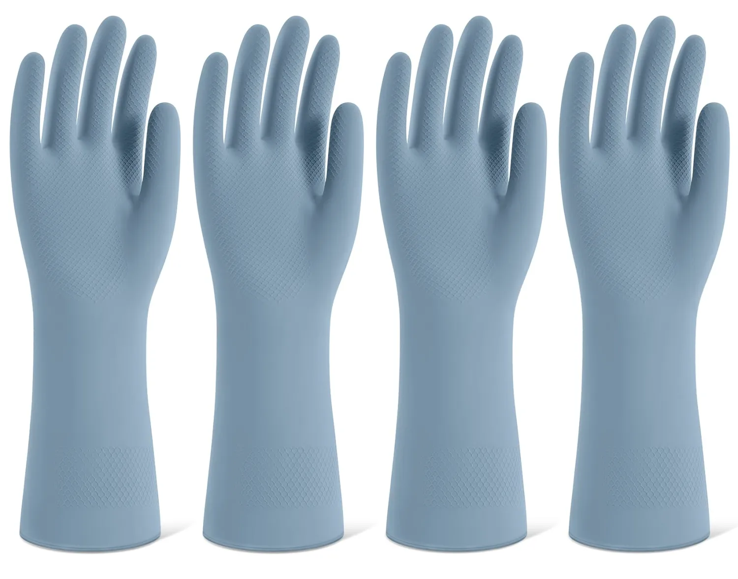 Rubber Cleaning Gloves for Dishwashing, 4 Pairs Reusable Kitchen Gloves for Washing Dishes and Household Cleaning, Blue Dish Gloves with Flocked Lining and Non-Slip Grip, Pefect for Woman Men - S