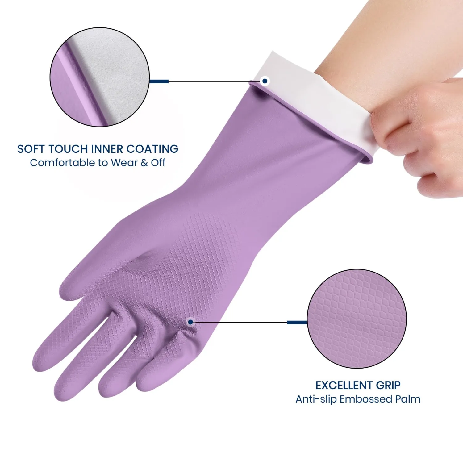 Rubber Cleaning Gloves for Dishwashing, 12 Pairs Reusable Kitchen Gloves for Washing Dishes and Household Cleaning, Colorful Gloves with Flocked Lining and Non-Slip Grip, Perfect for Women Men - L